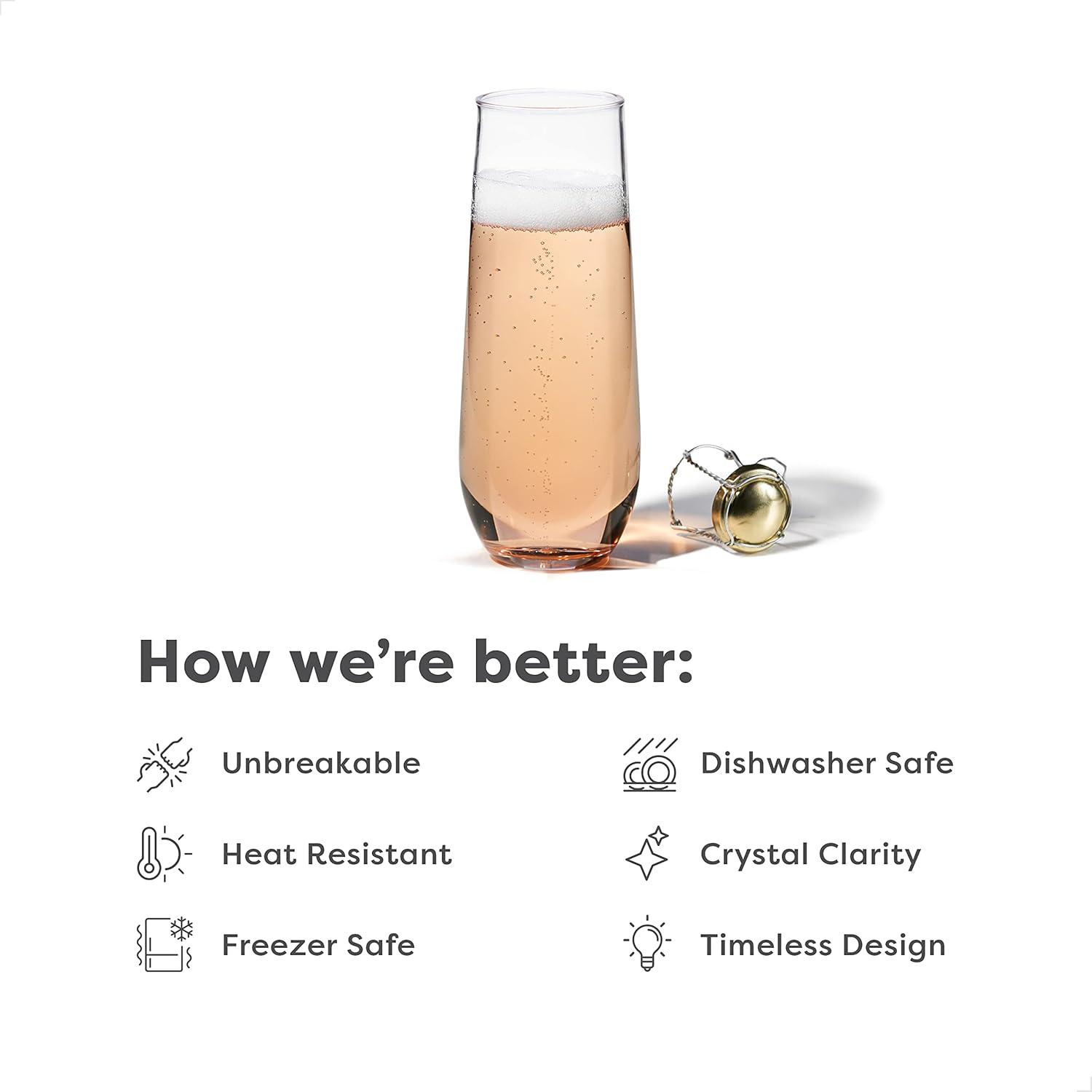 imageTOSSWARE 9oz Stemless Flute SET OF 24 Premium Quality Tritan Dishwasher Safe ampamp Heat Resistant Unbreakable Plastic Champagne Glasses 24 Count Pack of 124 Count Pack of 1