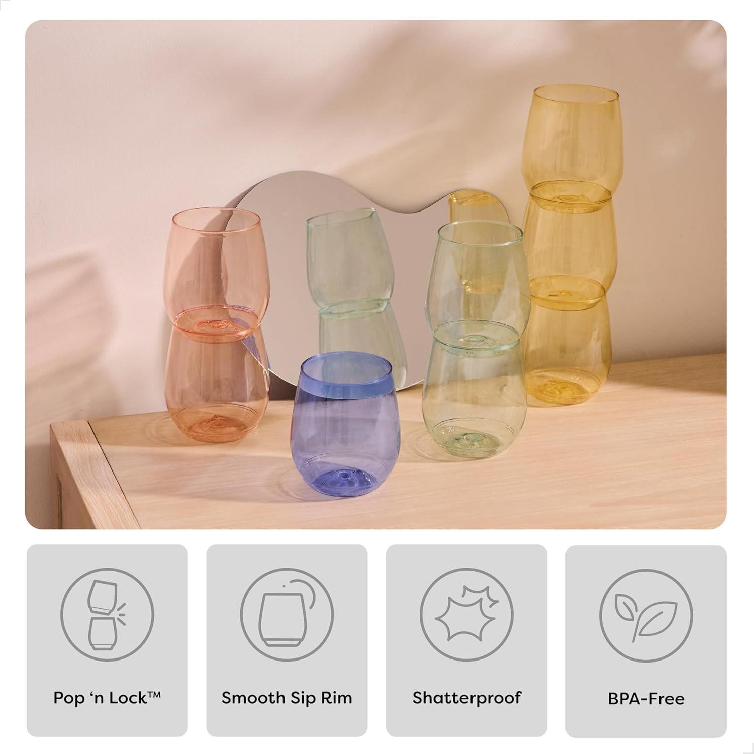 imageTOSSWARE POP 14oz Vino  Color Series SET OF 12 Premium Quality Recyclable Unbreakable ampamp Crystal Clear Plastic Wine Glasses
