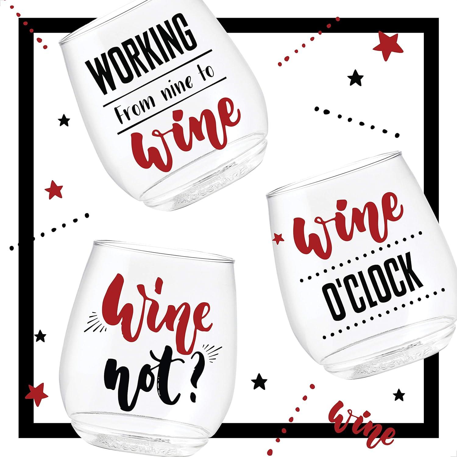 imageTOSSWARE POP 14oz Vino All About Wine Series SET OF 6 Premium Quality Recyclable Unbreakable ampamp Crystal Clear Plastic Printed Glasses