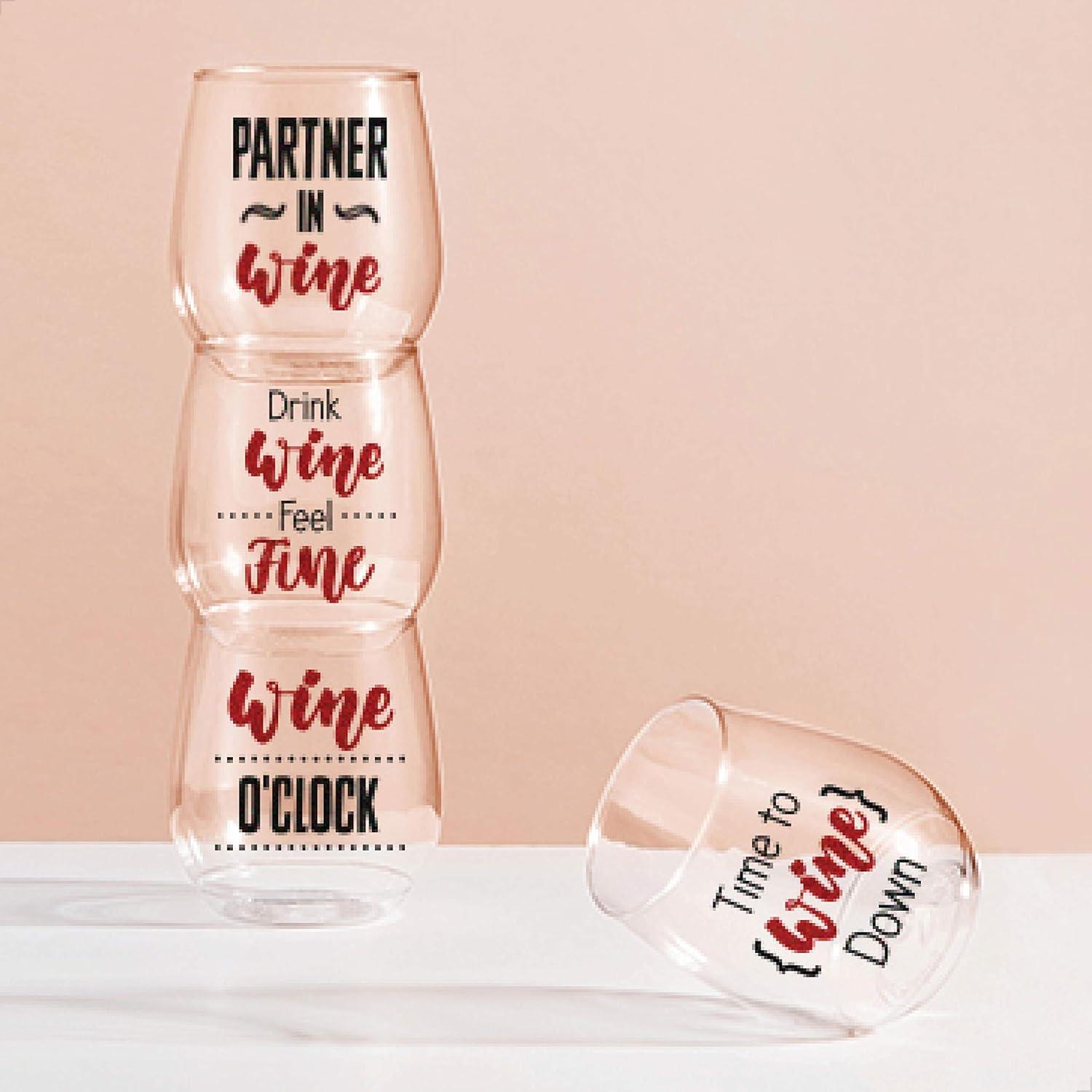imageTOSSWARE POP 14oz Vino All About Wine Series SET OF 6 Premium Quality Recyclable Unbreakable ampamp Crystal Clear Plastic Printed Glasses