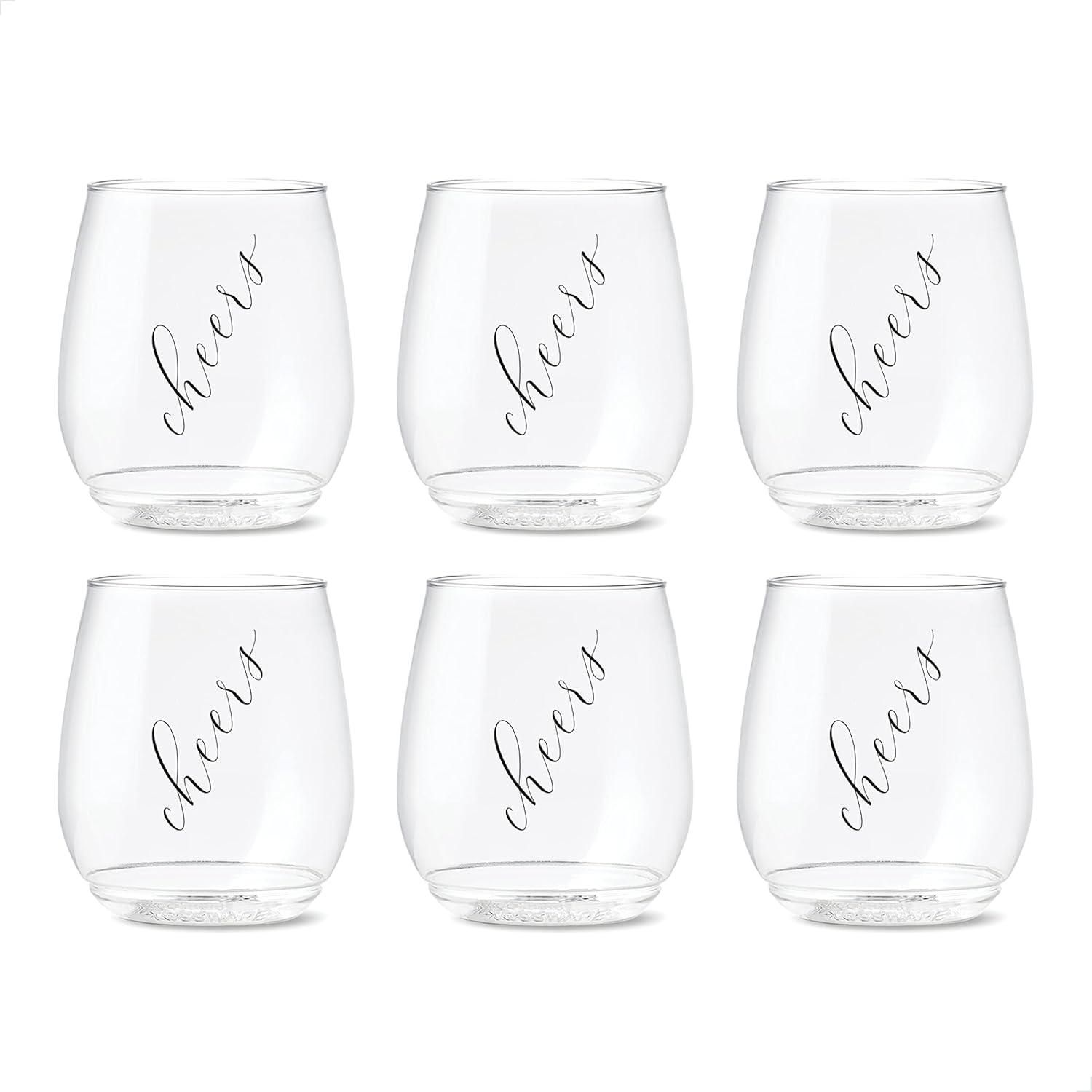 imageTOSSWARE POP 14oz Vino Classic Cheers Series  Color SET OF 6 Premium Quality Recyclable Unbreakable ampamp Crystal Clear Plastic Printed GlassesBlack