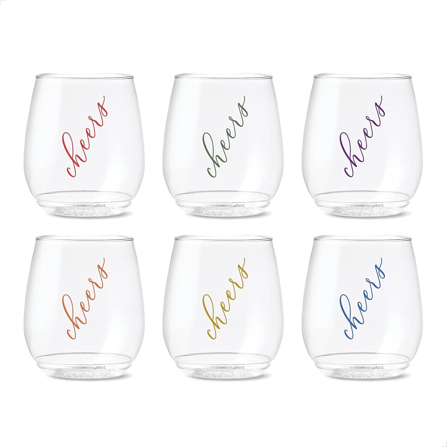 imageTOSSWARE POP 14oz Vino Classic Cheers Series  Color SET OF 6 Premium Quality Recyclable Unbreakable ampamp Crystal Clear Plastic Printed GlassesColor