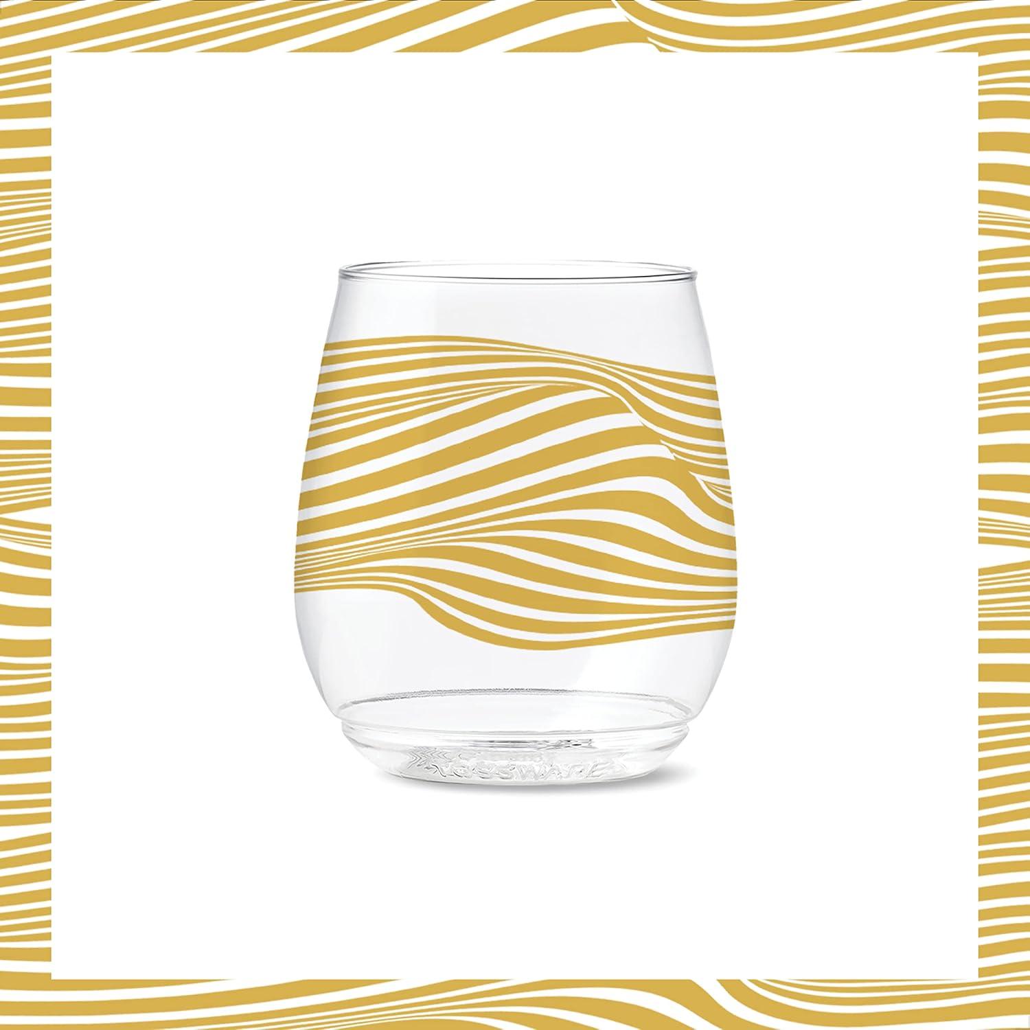 imageTOSSWARE POP 14oz Vino Designer Series  Shapes 1 SET OF 6 Premium Quality Recyclable Unbreakable ampamp Crystal Clear Plastic Printed GlassesLines 1