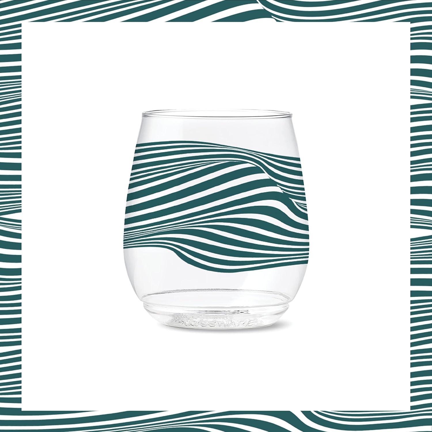 imageTOSSWARE POP 14oz Vino Designer Series  Shapes 1 SET OF 6 Premium Quality Recyclable Unbreakable ampamp Crystal Clear Plastic Printed GlassesLines 1
