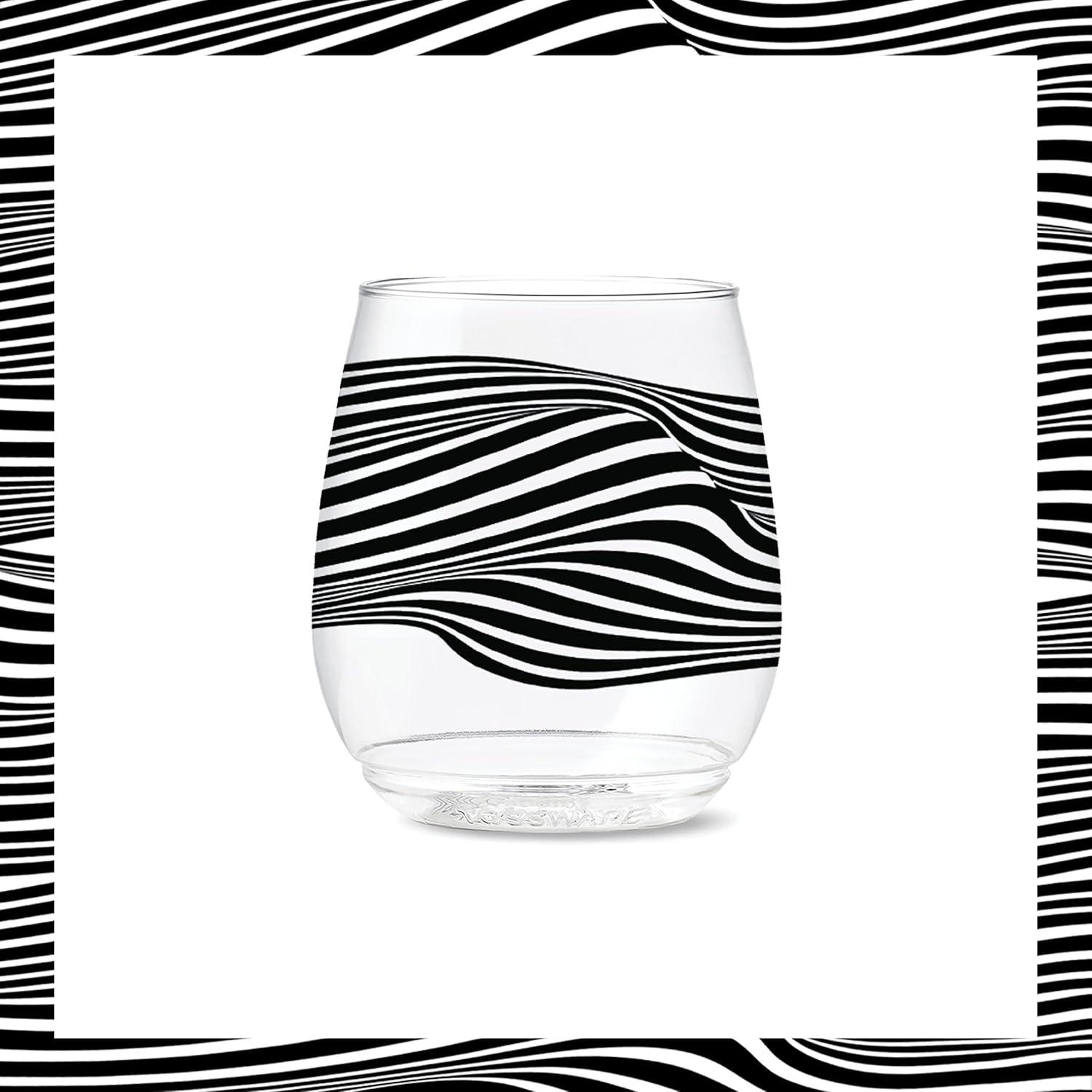 imageTOSSWARE POP 14oz Vino Designer Series  Shapes 1 SET OF 6 Premium Quality Recyclable Unbreakable ampamp Crystal Clear Plastic Printed GlassesLines 1