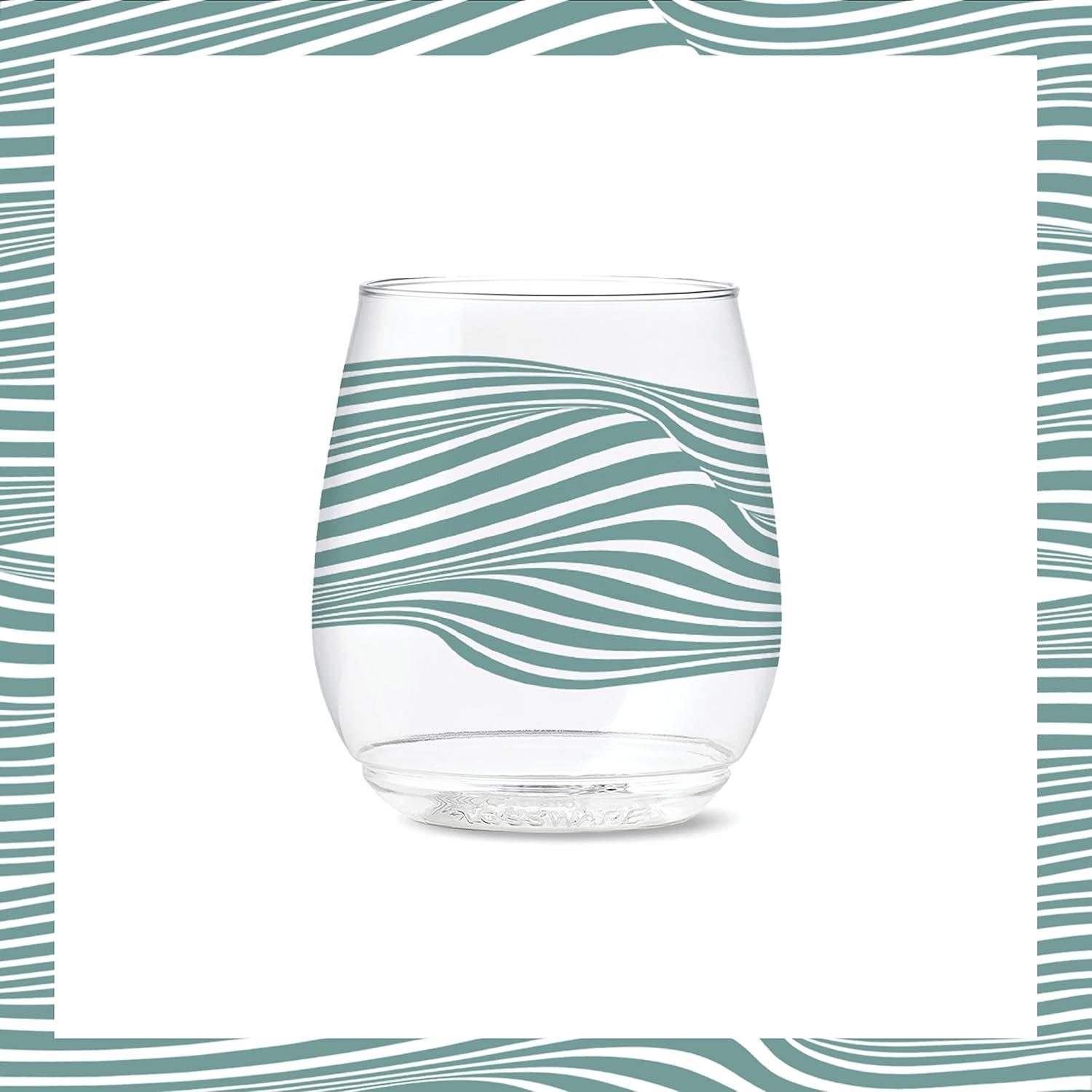 imageTOSSWARE POP 14oz Vino Designer Series  Shapes 1 SET OF 6 Premium Quality Recyclable Unbreakable ampamp Crystal Clear Plastic Printed GlassesLines 1