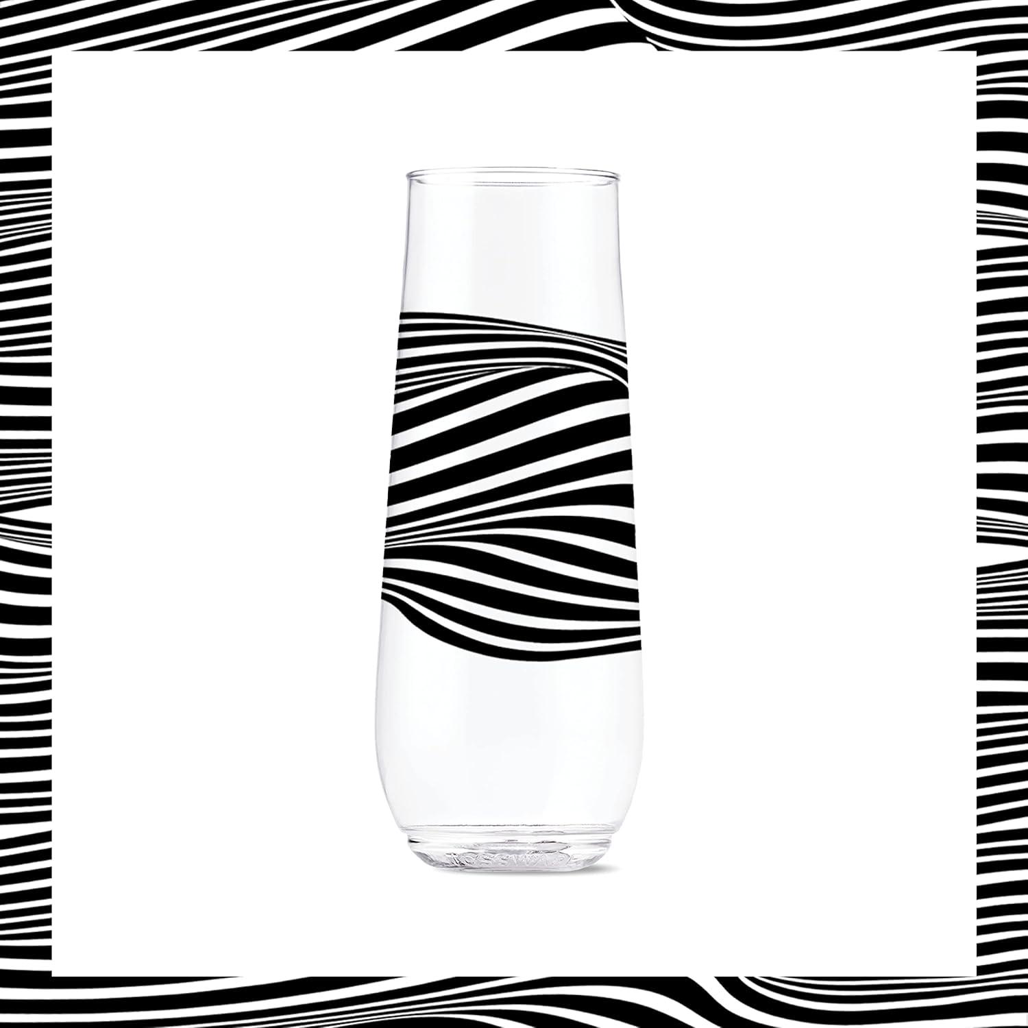 imageTOSSWARE POP 14oz Vino Designer Series  Shapes 1 SET OF 6 Premium Quality Recyclable Unbreakable ampamp Crystal Clear Plastic Printed GlassesLines 1