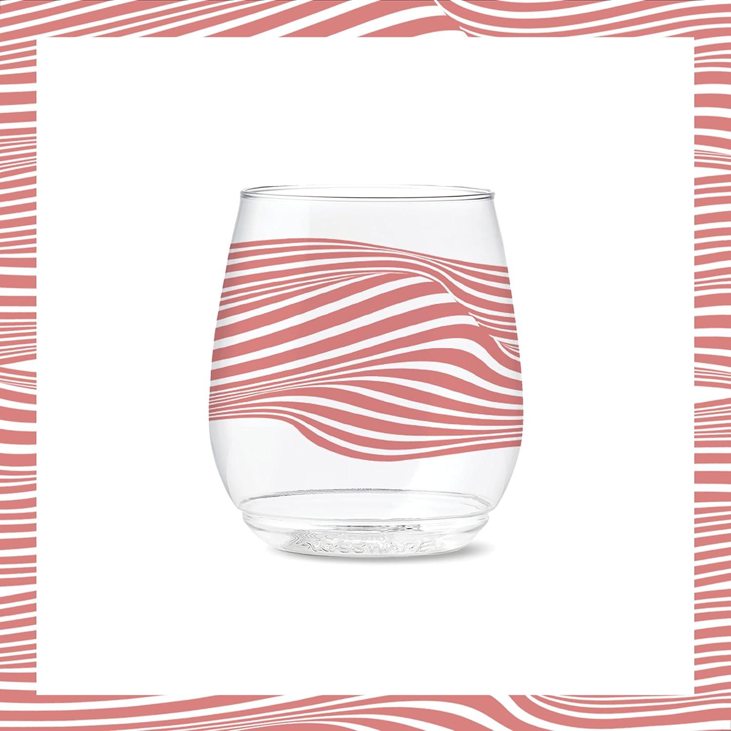 imageTOSSWARE POP 14oz Vino Designer Series  Shapes 1 SET OF 6 Premium Quality Recyclable Unbreakable ampamp Crystal Clear Plastic Printed GlassesLines 1