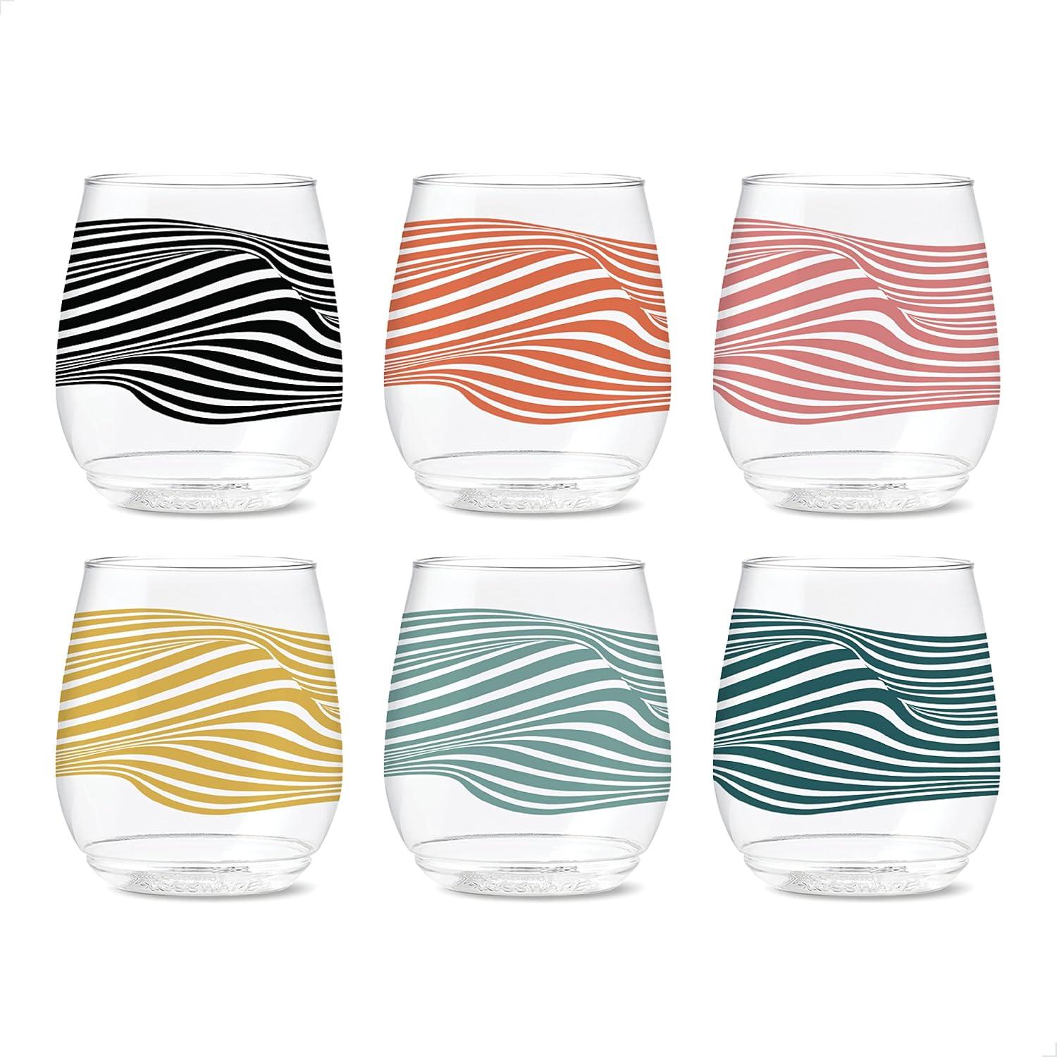 imageTOSSWARE POP 14oz Vino Designer Series  Shapes 1 SET OF 6 Premium Quality Recyclable Unbreakable ampamp Crystal Clear Plastic Printed GlassesLines 1