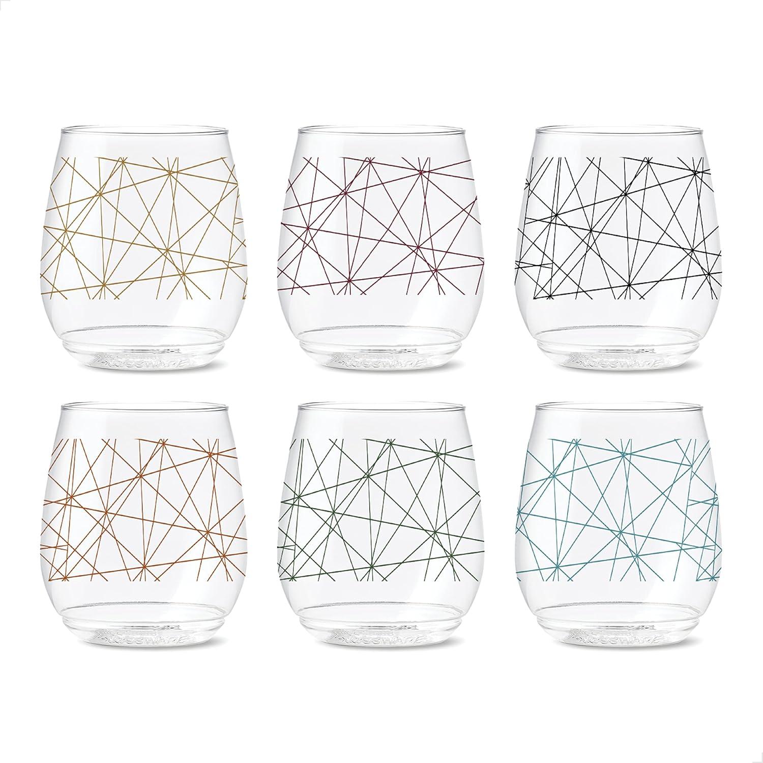 imageTOSSWARE POP 14oz Vino Designer Series  Shapes 1 SET OF 6 Premium Quality Recyclable Unbreakable ampamp Crystal Clear Plastic Printed GlassesLines 2