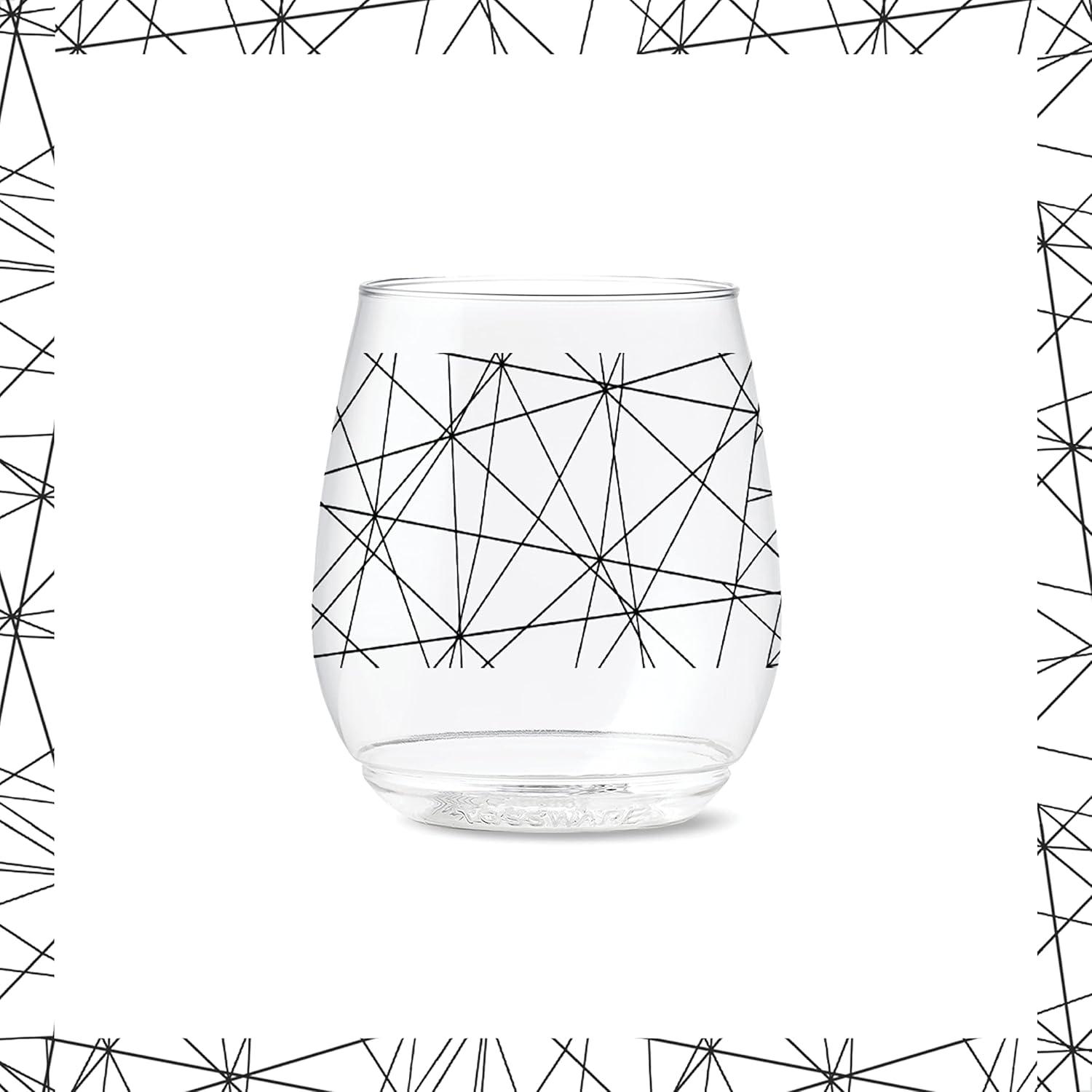 imageTOSSWARE POP 14oz Vino Designer Series  Shapes 1 SET OF 6 Premium Quality Recyclable Unbreakable ampamp Crystal Clear Plastic Printed GlassesLines 2