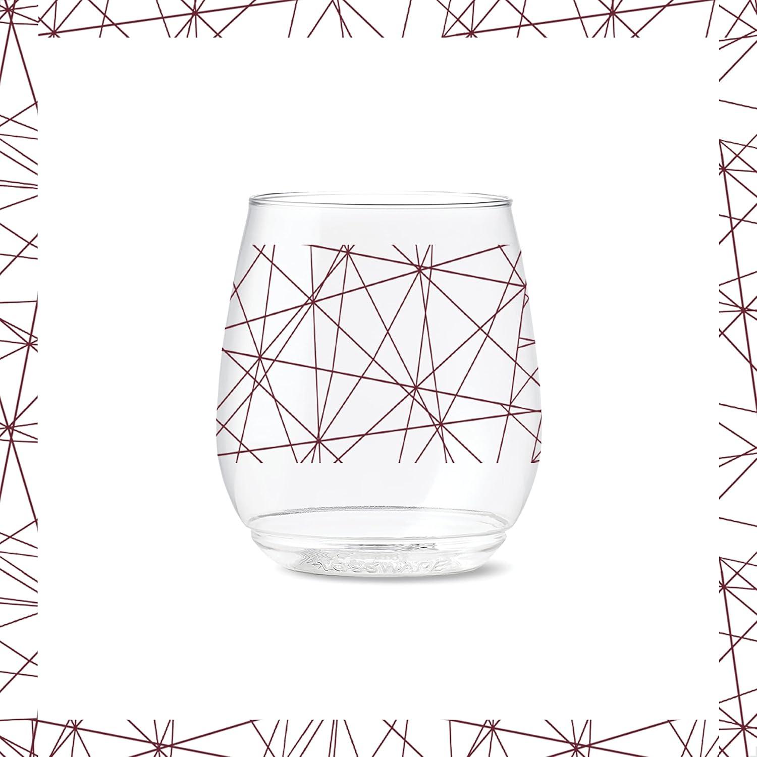 imageTOSSWARE POP 14oz Vino Designer Series  Shapes 1 SET OF 6 Premium Quality Recyclable Unbreakable ampamp Crystal Clear Plastic Printed GlassesLines 2