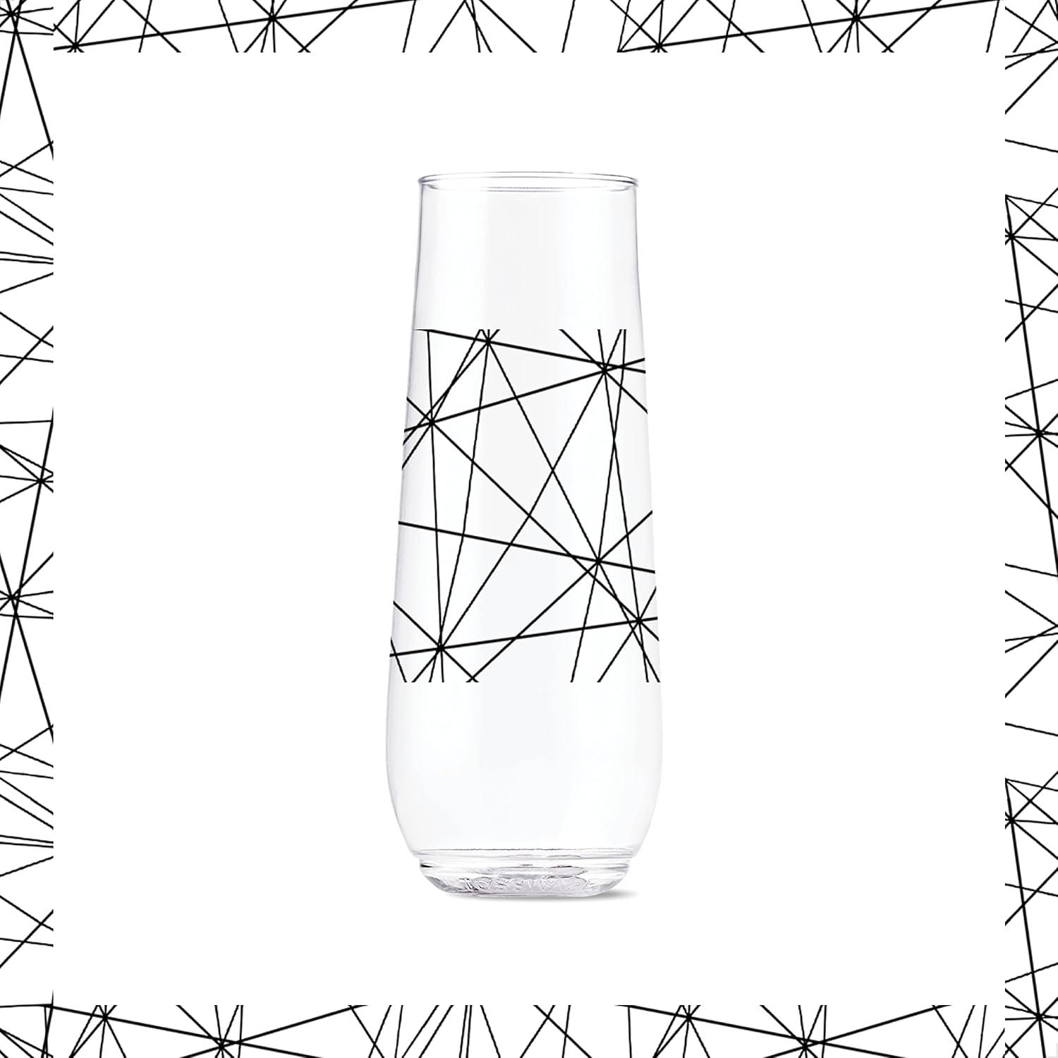 imageTOSSWARE POP 14oz Vino Designer Series  Shapes 1 SET OF 6 Premium Quality Recyclable Unbreakable ampamp Crystal Clear Plastic Printed GlassesLines 2