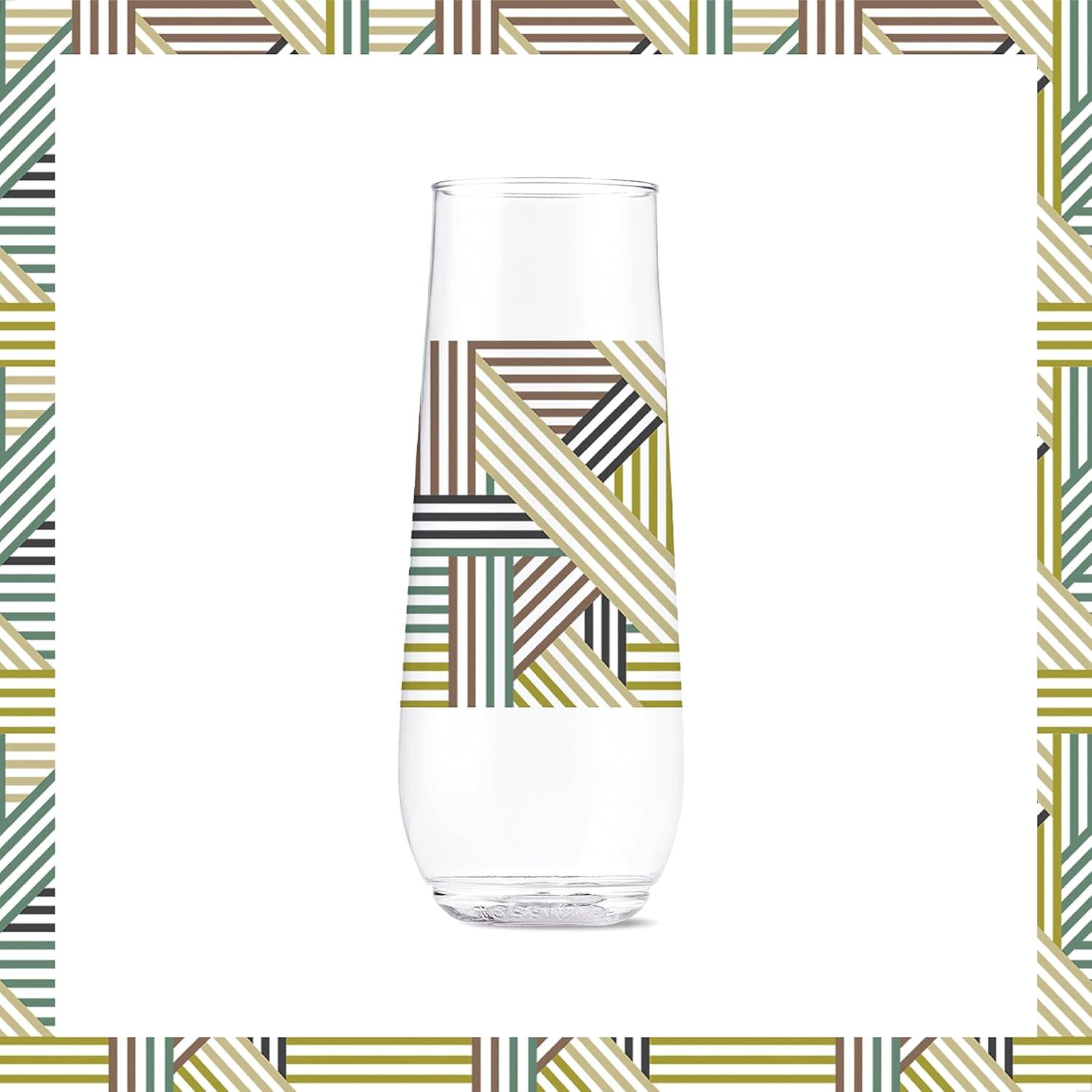 imageTOSSWARE POP 14oz Vino Designer Series  Shapes 1 SET OF 6 Premium Quality Recyclable Unbreakable ampamp Crystal Clear Plastic Printed GlassesLines 3