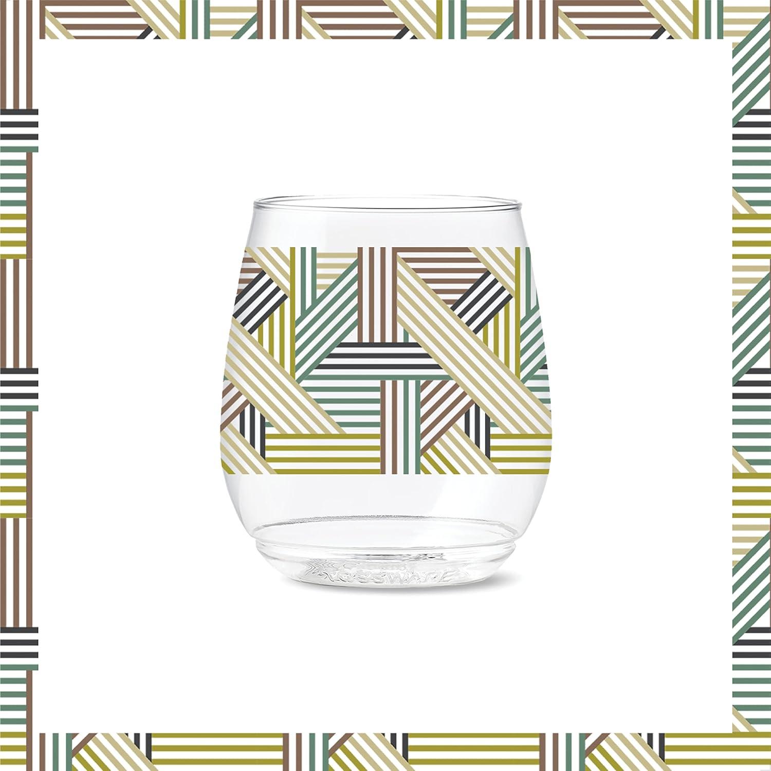 imageTOSSWARE POP 14oz Vino Designer Series  Shapes 1 SET OF 6 Premium Quality Recyclable Unbreakable ampamp Crystal Clear Plastic Printed GlassesLines 3