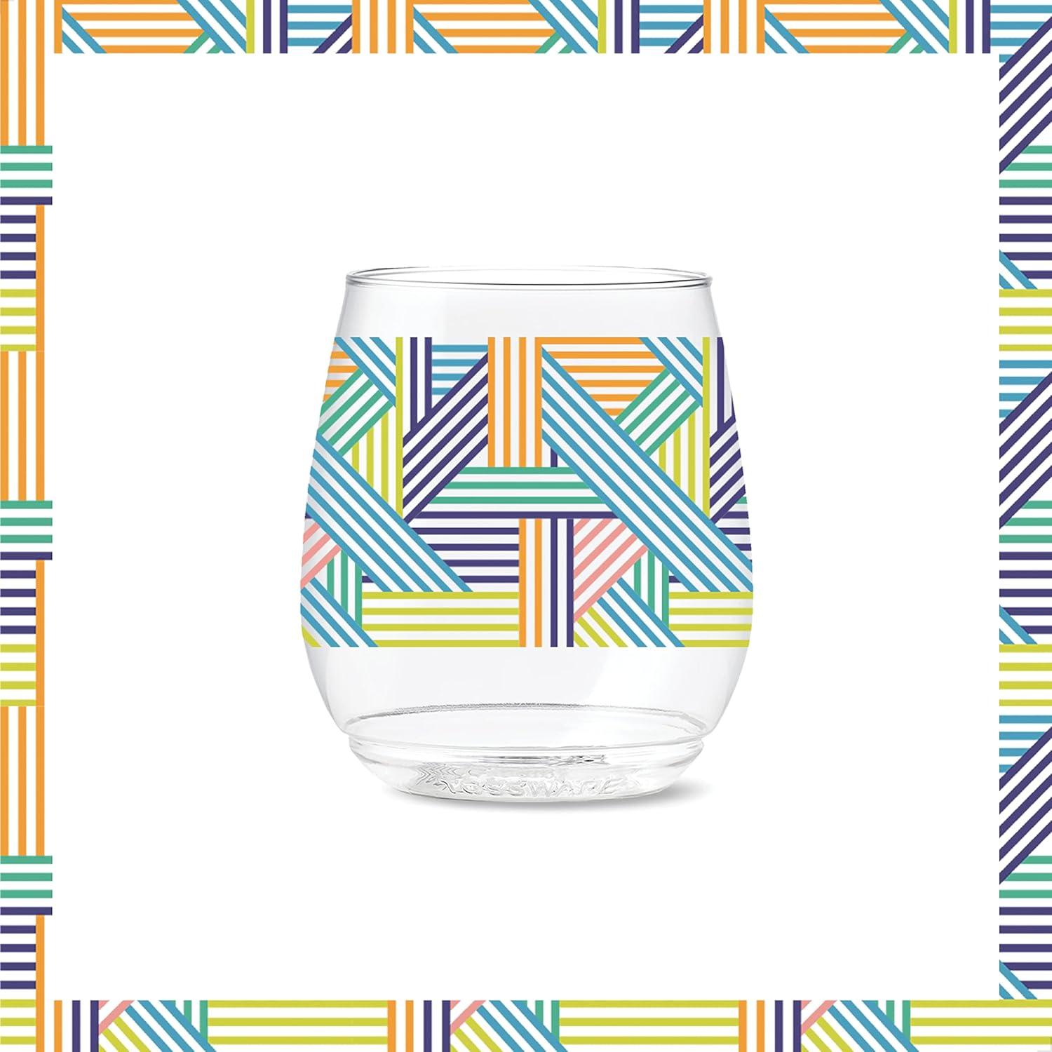 imageTOSSWARE POP 14oz Vino Designer Series  Shapes 1 SET OF 6 Premium Quality Recyclable Unbreakable ampamp Crystal Clear Plastic Printed GlassesLines 3