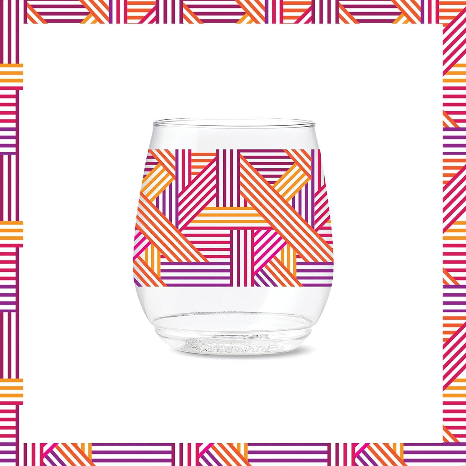 imageTOSSWARE POP 14oz Vino Designer Series  Shapes 1 SET OF 6 Premium Quality Recyclable Unbreakable ampamp Crystal Clear Plastic Printed GlassesLines 3