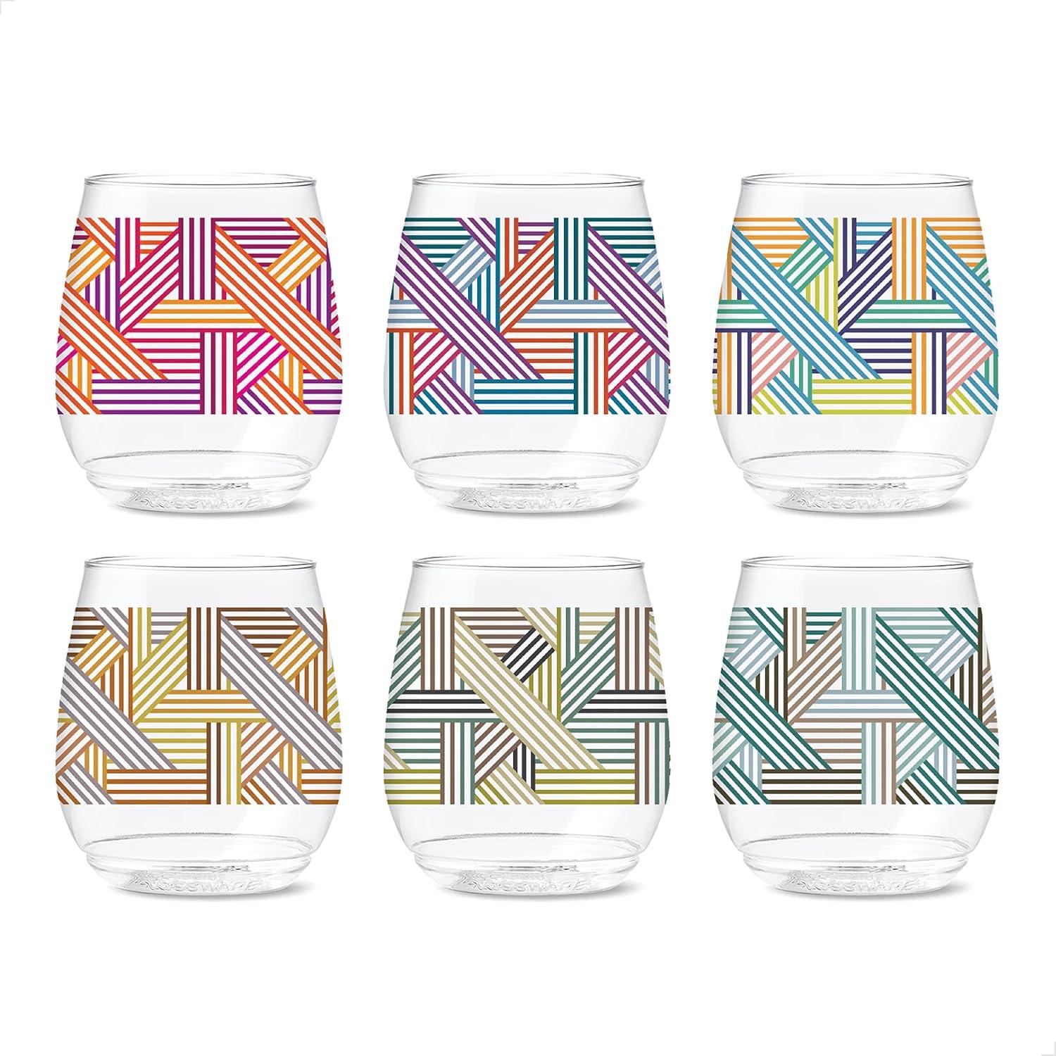 imageTOSSWARE POP 14oz Vino Designer Series  Shapes 1 SET OF 6 Premium Quality Recyclable Unbreakable ampamp Crystal Clear Plastic Printed GlassesLines 3