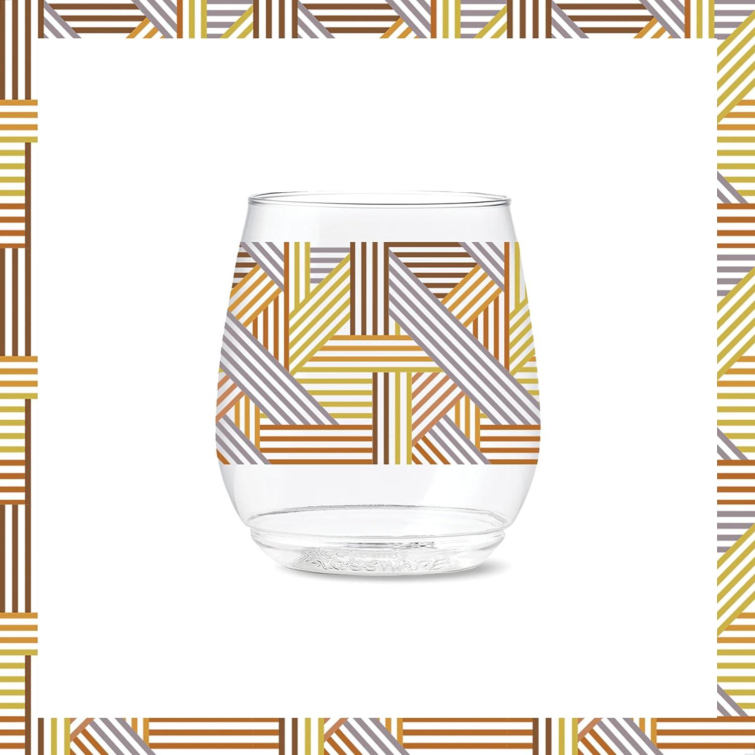 imageTOSSWARE POP 14oz Vino Designer Series  Shapes 1 SET OF 6 Premium Quality Recyclable Unbreakable ampamp Crystal Clear Plastic Printed GlassesLines 3