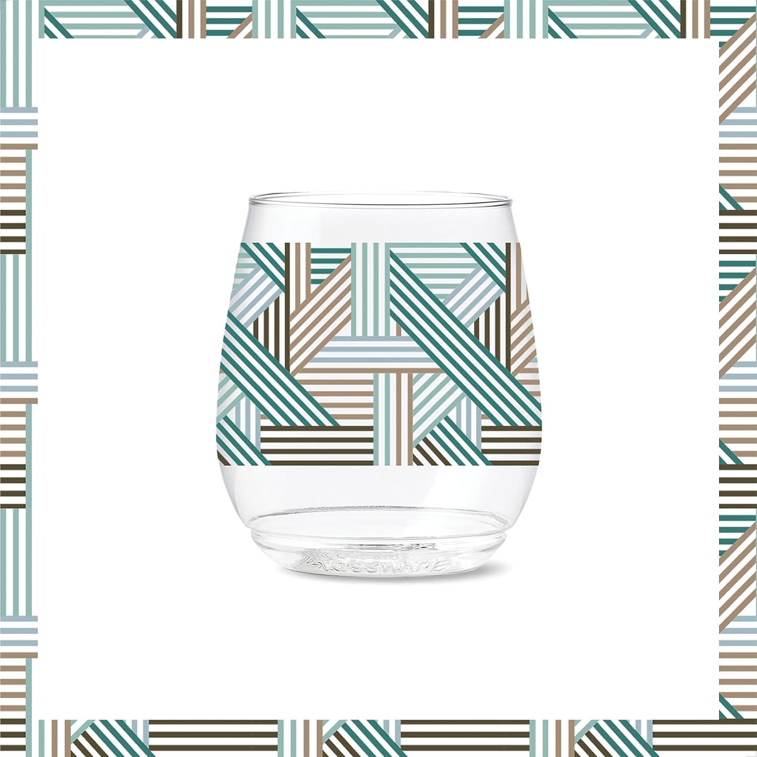 imageTOSSWARE POP 14oz Vino Designer Series  Shapes 1 SET OF 6 Premium Quality Recyclable Unbreakable ampamp Crystal Clear Plastic Printed GlassesLines 3