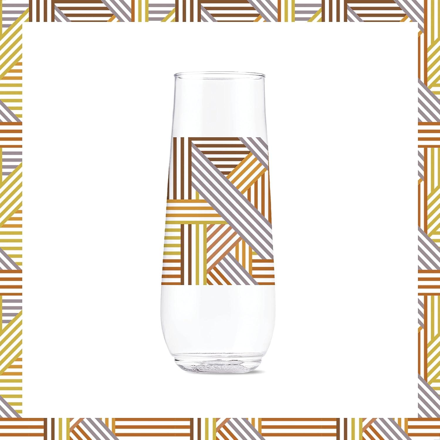 imageTOSSWARE POP 14oz Vino Designer Series  Shapes 1 SET OF 6 Premium Quality Recyclable Unbreakable ampamp Crystal Clear Plastic Printed GlassesLines 3
