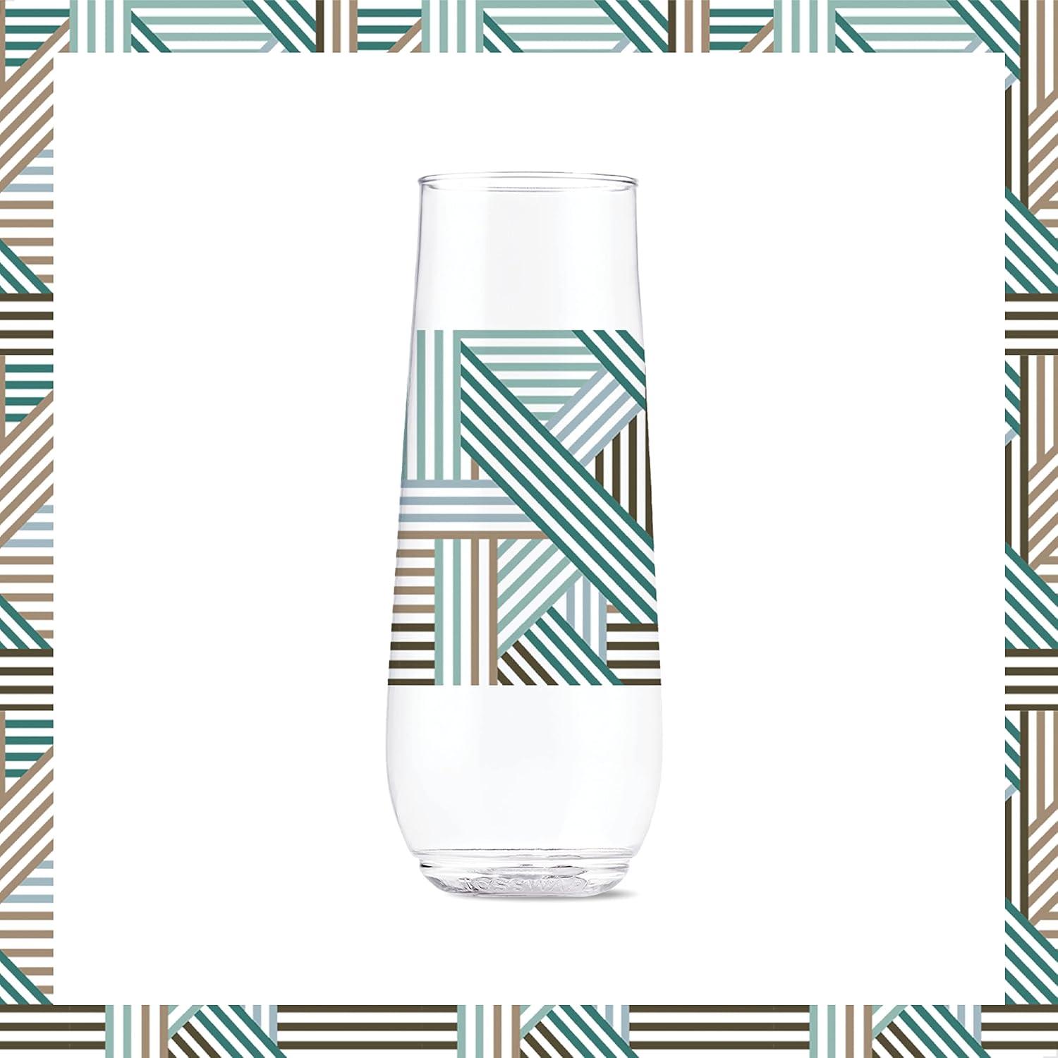 imageTOSSWARE POP 14oz Vino Designer Series  Shapes 1 SET OF 6 Premium Quality Recyclable Unbreakable ampamp Crystal Clear Plastic Printed GlassesLines 3