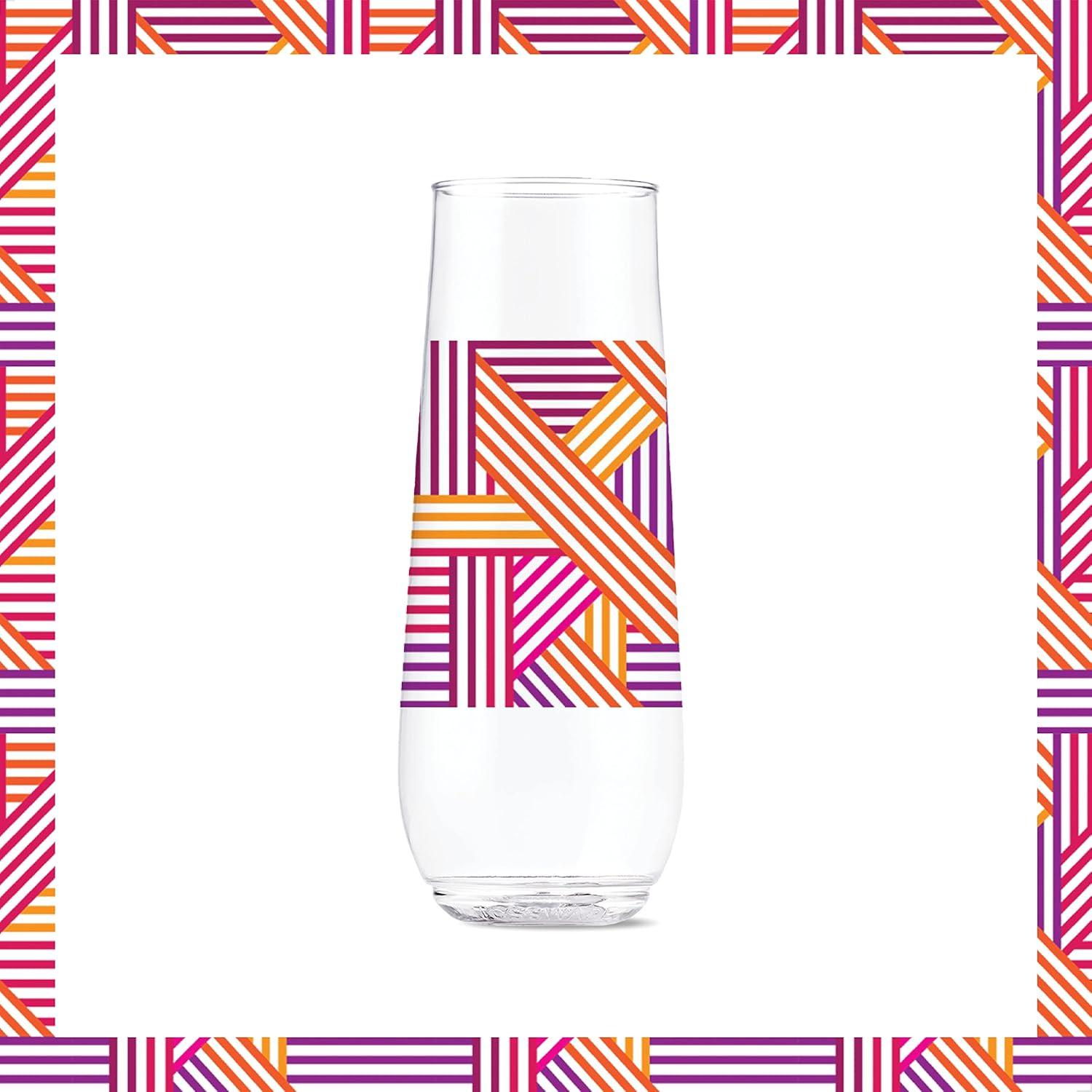 imageTOSSWARE POP 14oz Vino Designer Series  Shapes 1 SET OF 6 Premium Quality Recyclable Unbreakable ampamp Crystal Clear Plastic Printed GlassesLines 3