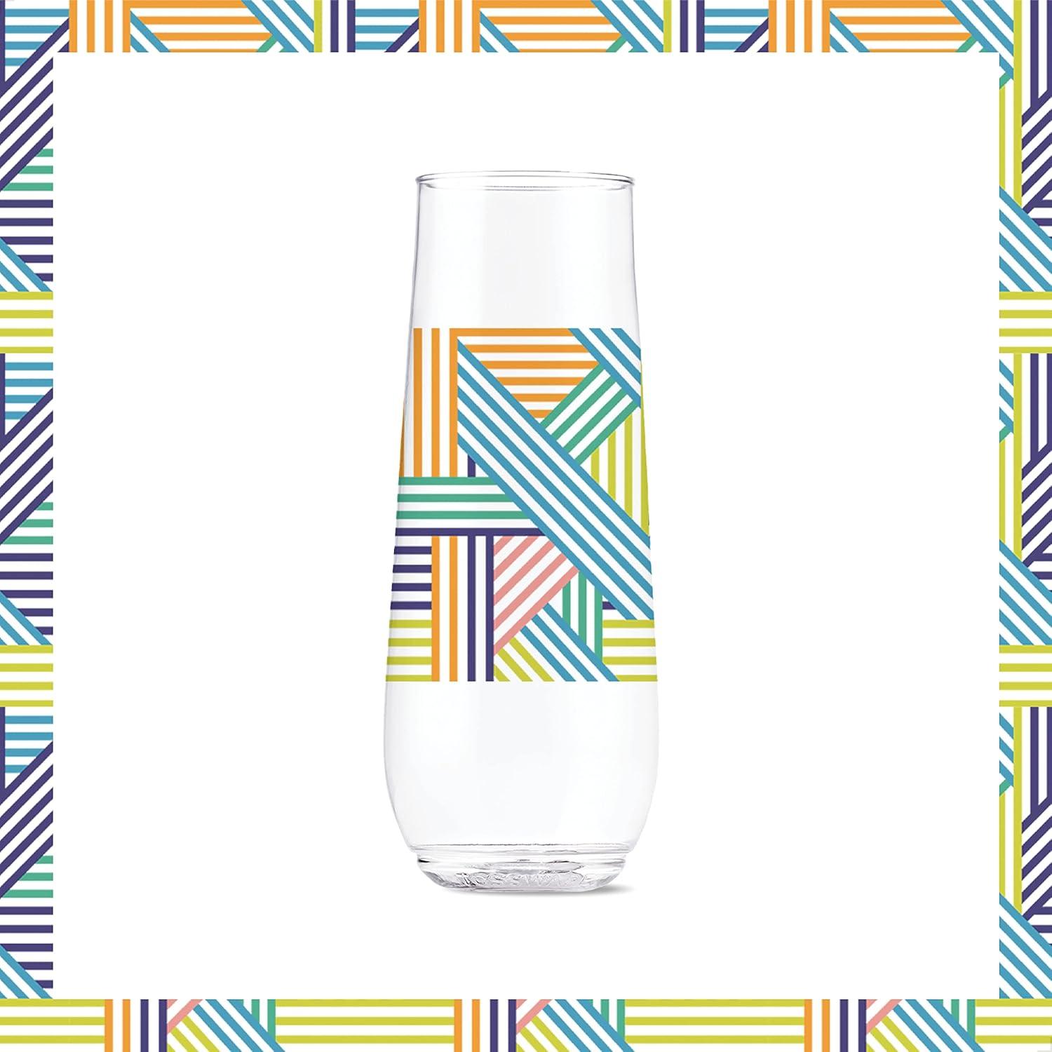 imageTOSSWARE POP 14oz Vino Designer Series  Shapes 1 SET OF 6 Premium Quality Recyclable Unbreakable ampamp Crystal Clear Plastic Printed GlassesLines 3