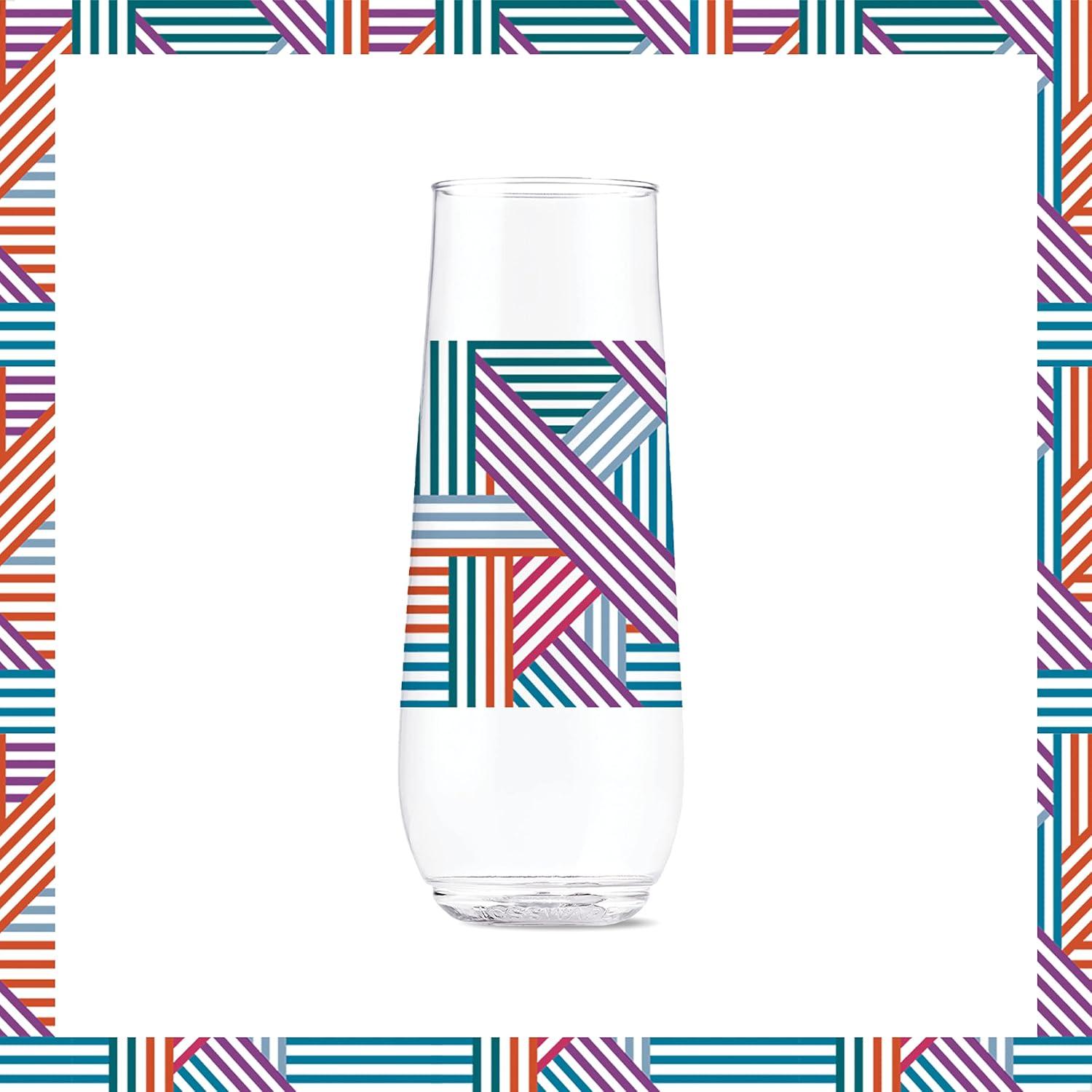 imageTOSSWARE POP 14oz Vino Designer Series  Shapes 1 SET OF 6 Premium Quality Recyclable Unbreakable ampamp Crystal Clear Plastic Printed GlassesLines 3