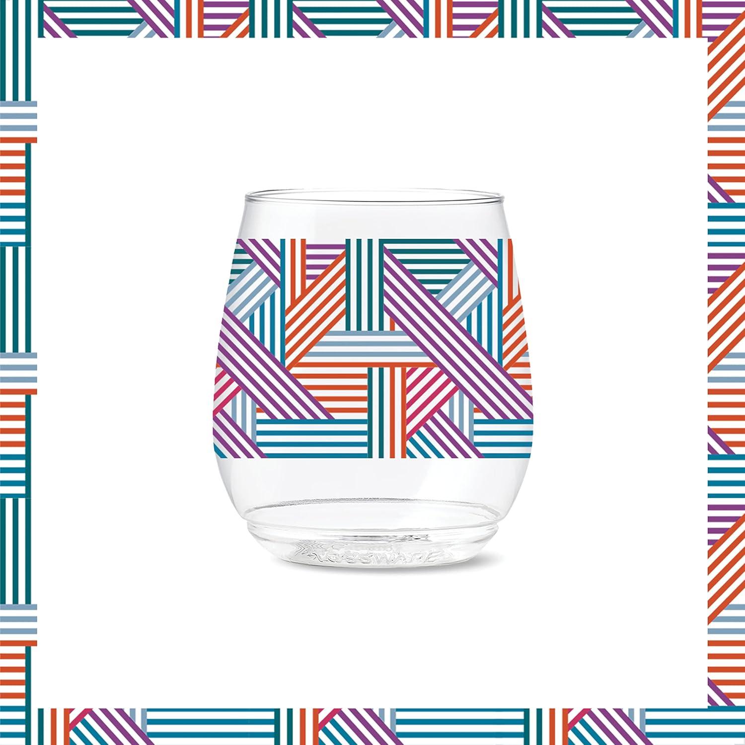 imageTOSSWARE POP 14oz Vino Designer Series  Shapes 1 SET OF 6 Premium Quality Recyclable Unbreakable ampamp Crystal Clear Plastic Printed GlassesLines 3