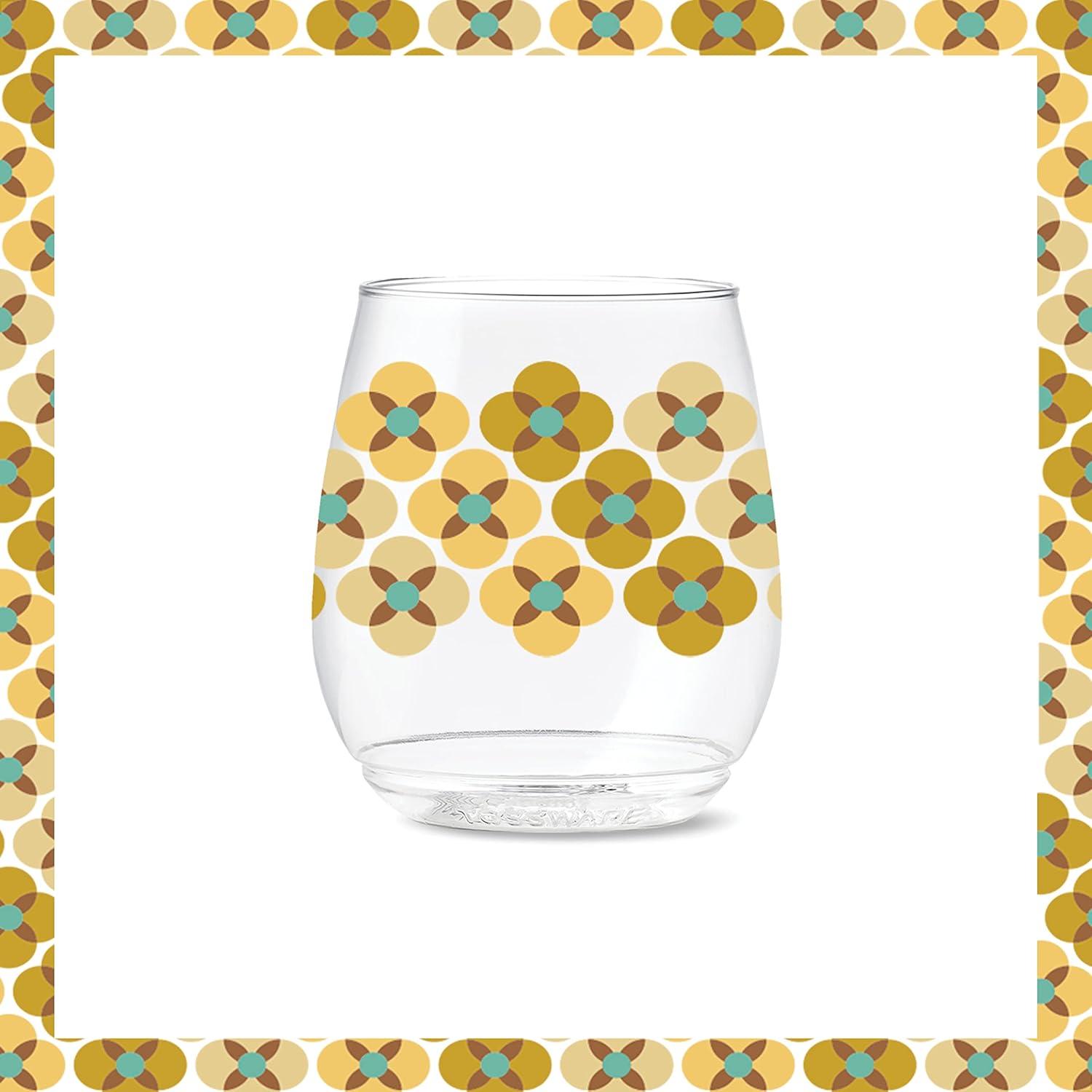 imageTOSSWARE POP 14oz Vino Designer Series  Shapes 1 SET OF 6 Premium Quality Recyclable Unbreakable ampamp Crystal Clear Plastic Printed GlassesShapes 1