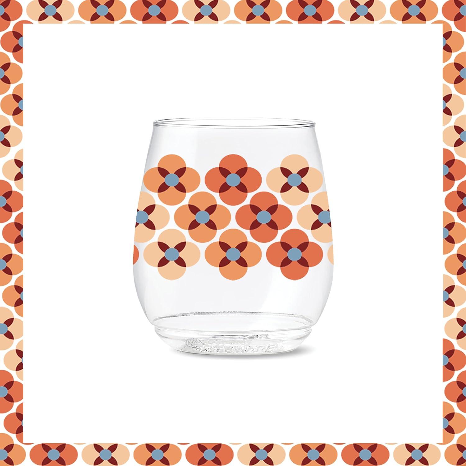 imageTOSSWARE POP 14oz Vino Designer Series  Shapes 1 SET OF 6 Premium Quality Recyclable Unbreakable ampamp Crystal Clear Plastic Printed GlassesShapes 1
