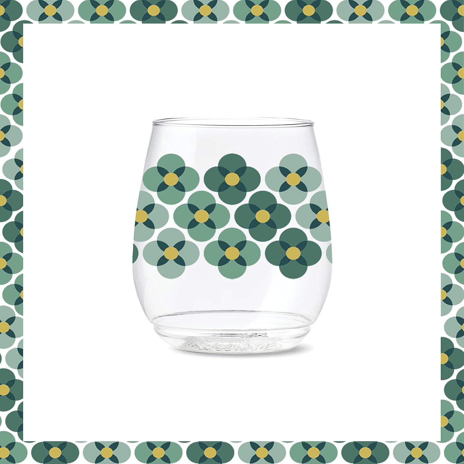imageTOSSWARE POP 14oz Vino Designer Series  Shapes 1 SET OF 6 Premium Quality Recyclable Unbreakable ampamp Crystal Clear Plastic Printed GlassesShapes 1