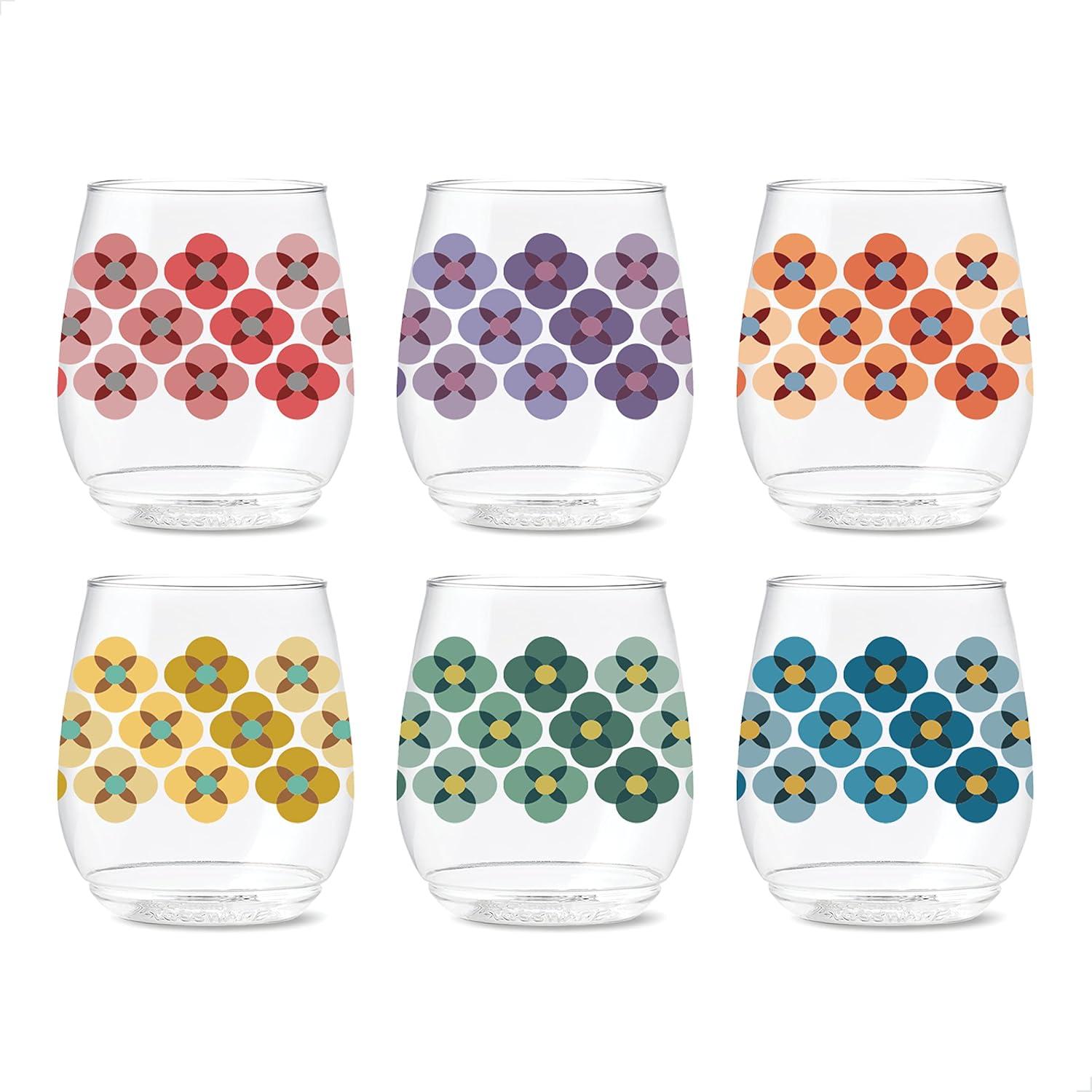 imageTOSSWARE POP 14oz Vino Designer Series  Shapes 1 SET OF 6 Premium Quality Recyclable Unbreakable ampamp Crystal Clear Plastic Printed GlassesShapes 1