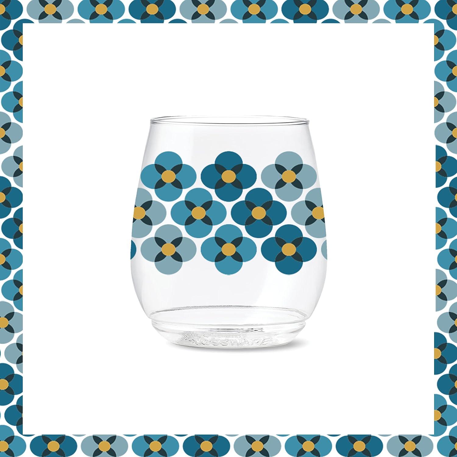 imageTOSSWARE POP 14oz Vino Designer Series  Shapes 1 SET OF 6 Premium Quality Recyclable Unbreakable ampamp Crystal Clear Plastic Printed GlassesShapes 1