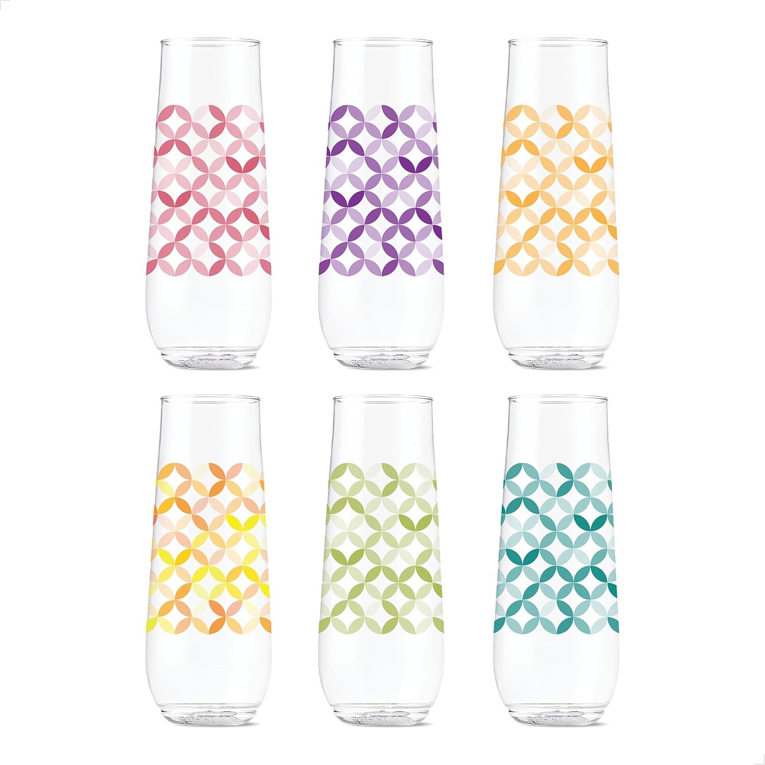 imageTOSSWARE POP 14oz Vino Designer Series  Shapes 1 SET OF 6 Premium Quality Recyclable Unbreakable ampamp Crystal Clear Plastic Printed GlassesShapes 2