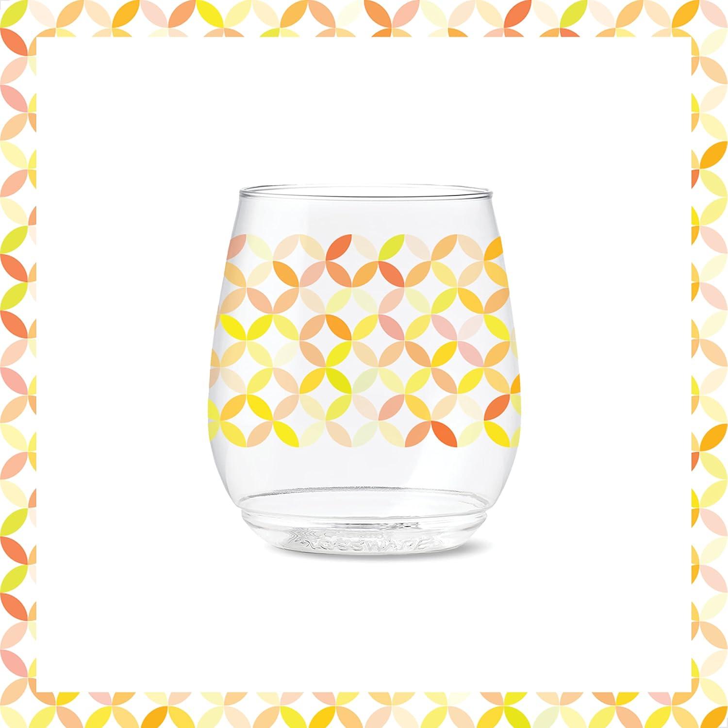imageTOSSWARE POP 14oz Vino Designer Series  Shapes 1 SET OF 6 Premium Quality Recyclable Unbreakable ampamp Crystal Clear Plastic Printed GlassesShapes 2