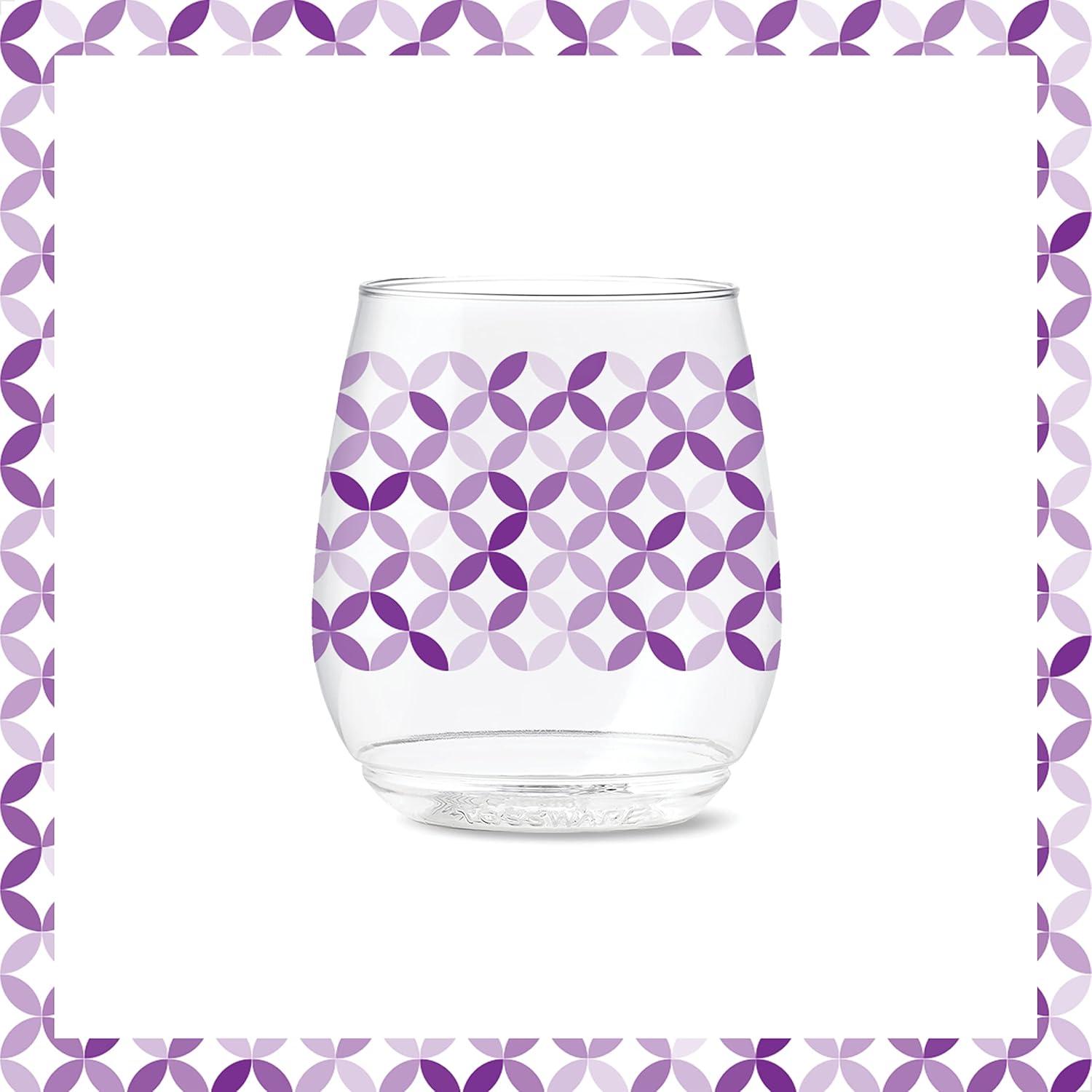 imageTOSSWARE POP 14oz Vino Designer Series  Shapes 1 SET OF 6 Premium Quality Recyclable Unbreakable ampamp Crystal Clear Plastic Printed GlassesShapes 2
