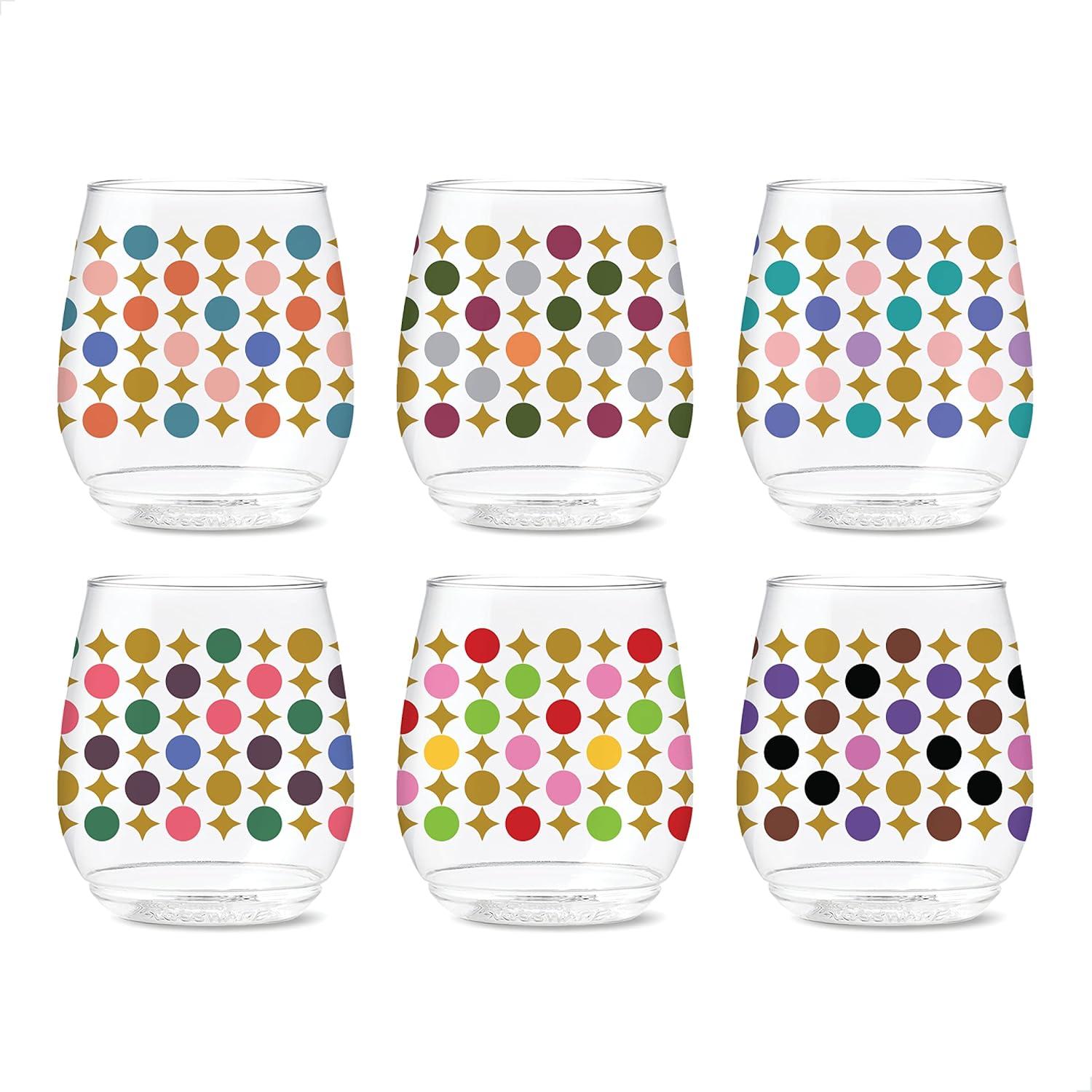 imageTOSSWARE POP 14oz Vino Designer Series  Shapes 1 SET OF 6 Premium Quality Recyclable Unbreakable ampamp Crystal Clear Plastic Printed GlassesShapes 3