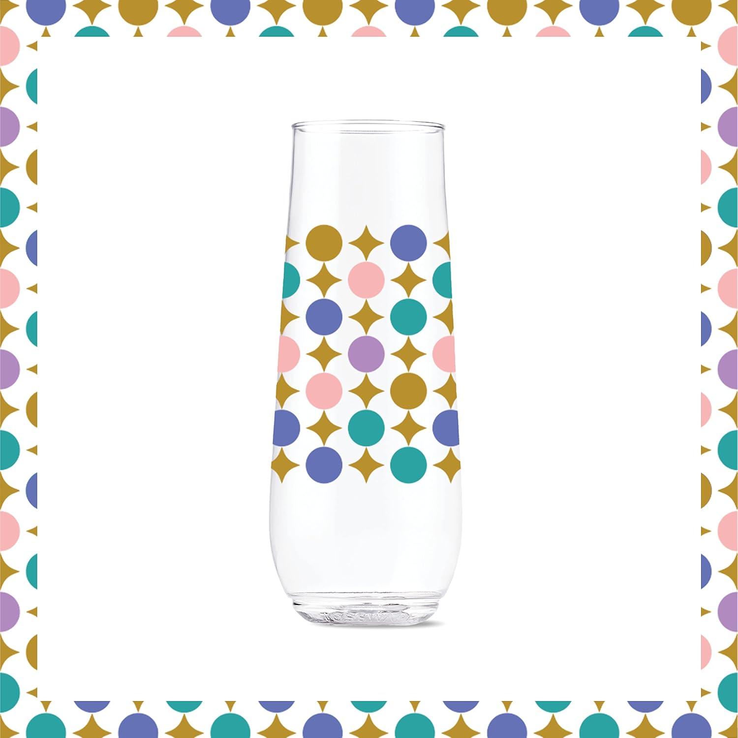 imageTOSSWARE POP 14oz Vino Designer Series  Shapes 1 SET OF 6 Premium Quality Recyclable Unbreakable ampamp Crystal Clear Plastic Printed GlassesShapes 3