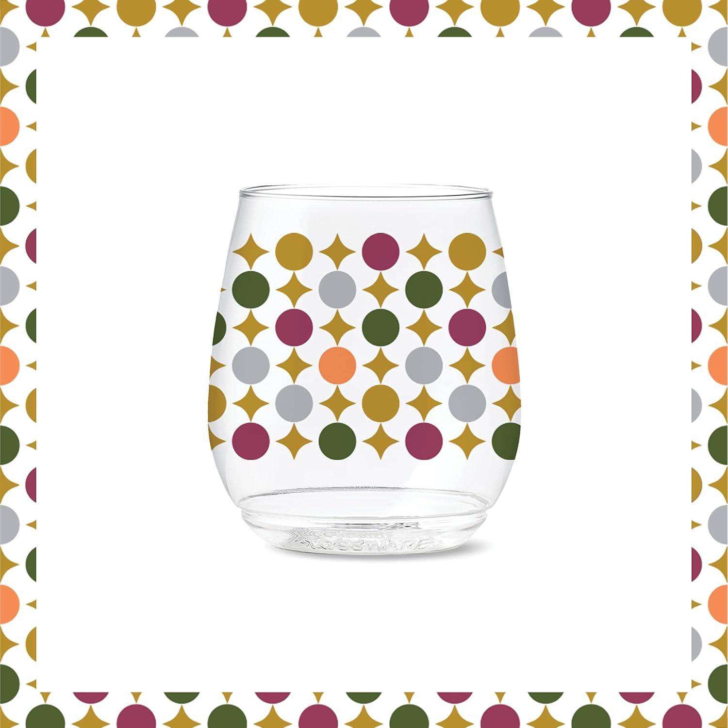 imageTOSSWARE POP 14oz Vino Designer Series  Shapes 1 SET OF 6 Premium Quality Recyclable Unbreakable ampamp Crystal Clear Plastic Printed GlassesShapes 3