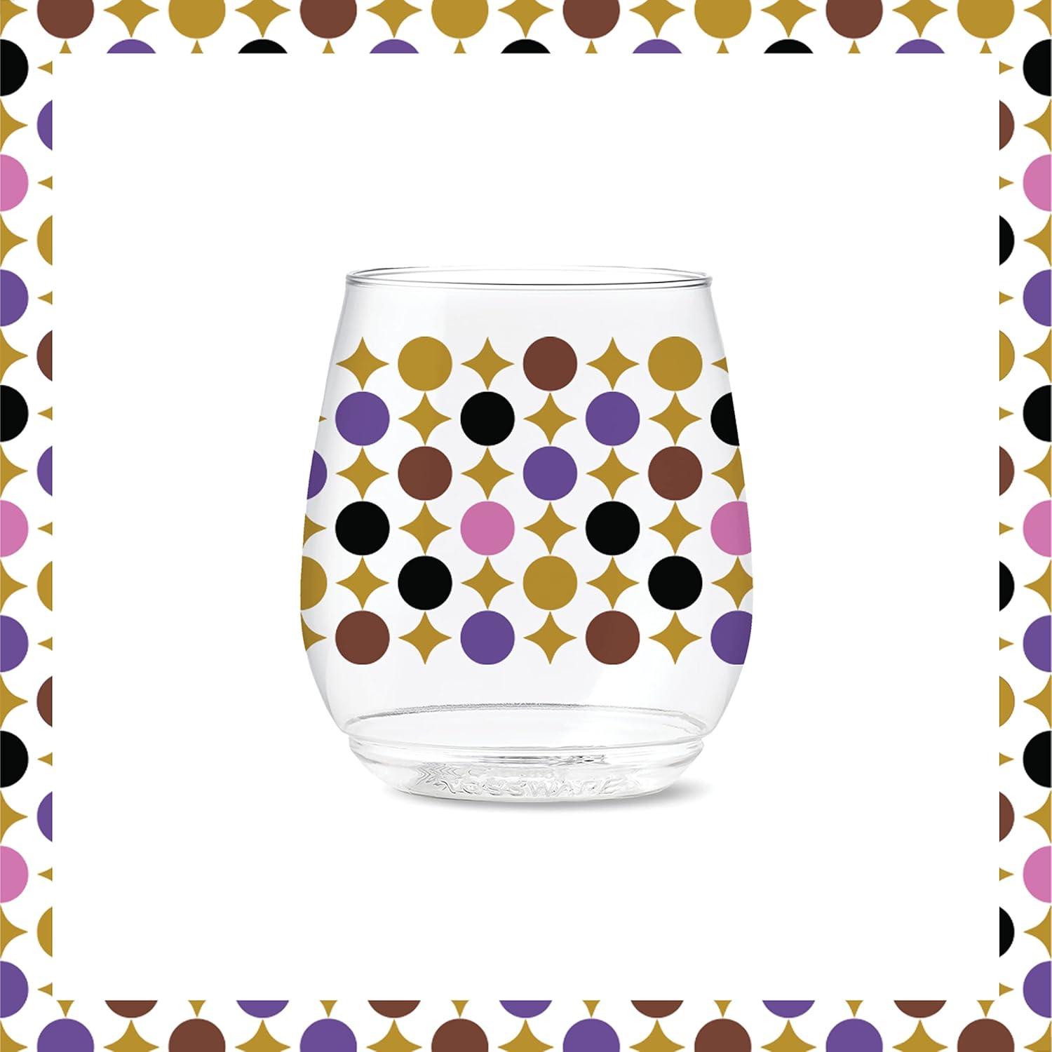 imageTOSSWARE POP 14oz Vino Designer Series  Shapes 1 SET OF 6 Premium Quality Recyclable Unbreakable ampamp Crystal Clear Plastic Printed GlassesShapes 3