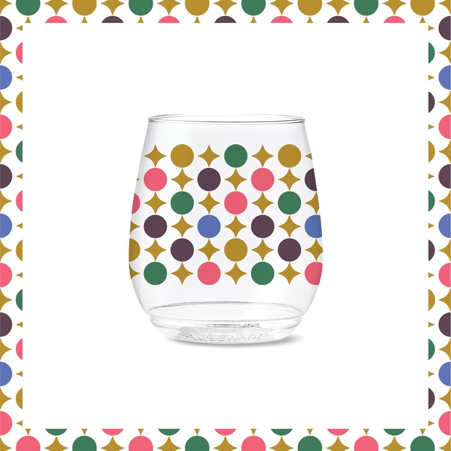 imageTOSSWARE POP 14oz Vino Designer Series  Shapes 1 SET OF 6 Premium Quality Recyclable Unbreakable ampamp Crystal Clear Plastic Printed GlassesShapes 3