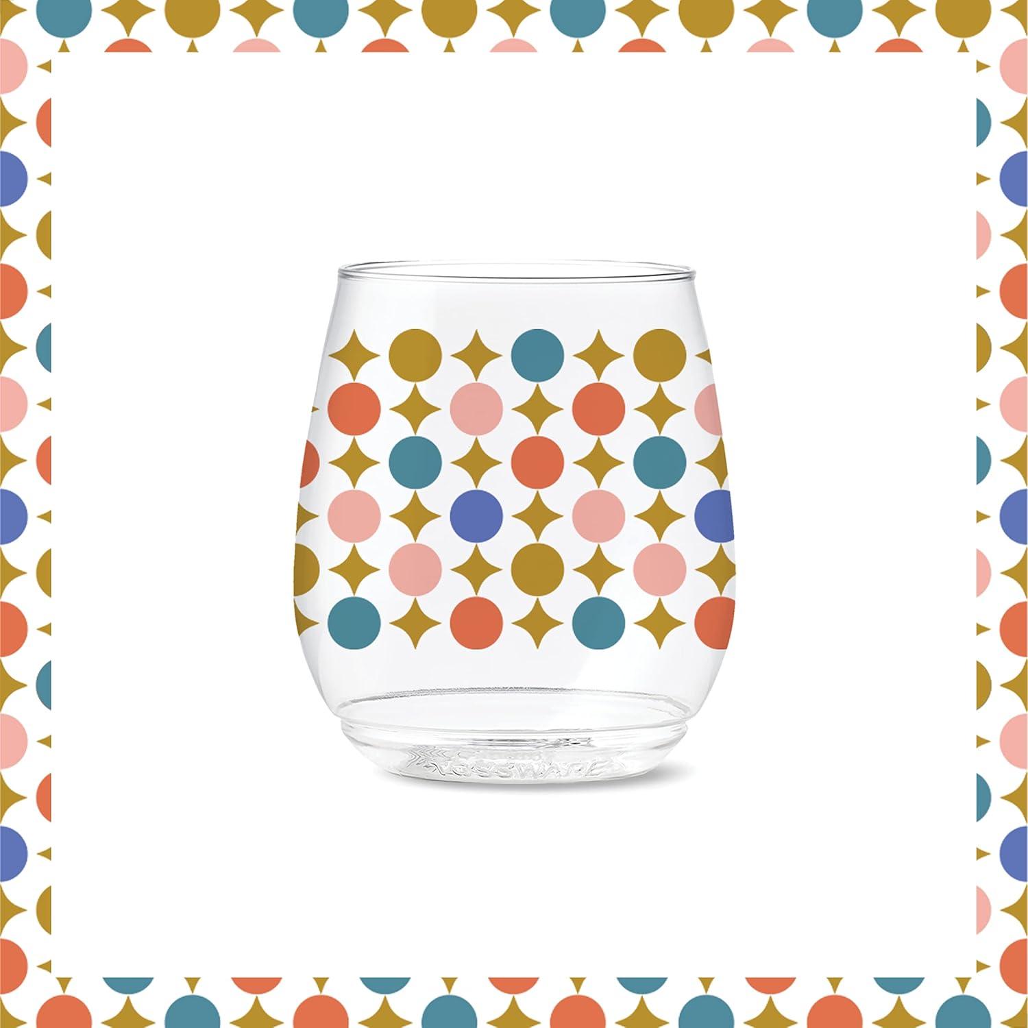 imageTOSSWARE POP 14oz Vino Designer Series  Shapes 1 SET OF 6 Premium Quality Recyclable Unbreakable ampamp Crystal Clear Plastic Printed GlassesShapes 3