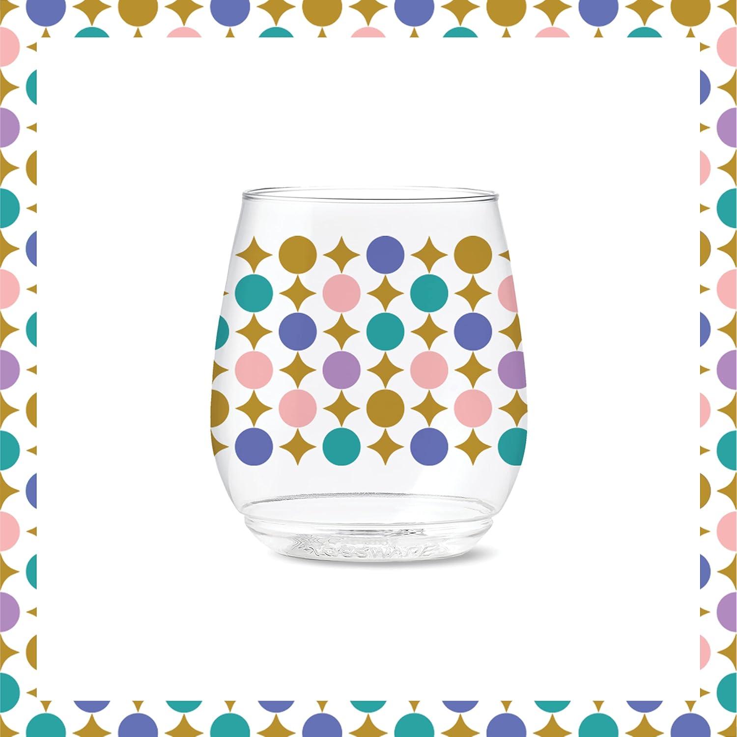 imageTOSSWARE POP 14oz Vino Designer Series  Shapes 1 SET OF 6 Premium Quality Recyclable Unbreakable ampamp Crystal Clear Plastic Printed GlassesShapes 3