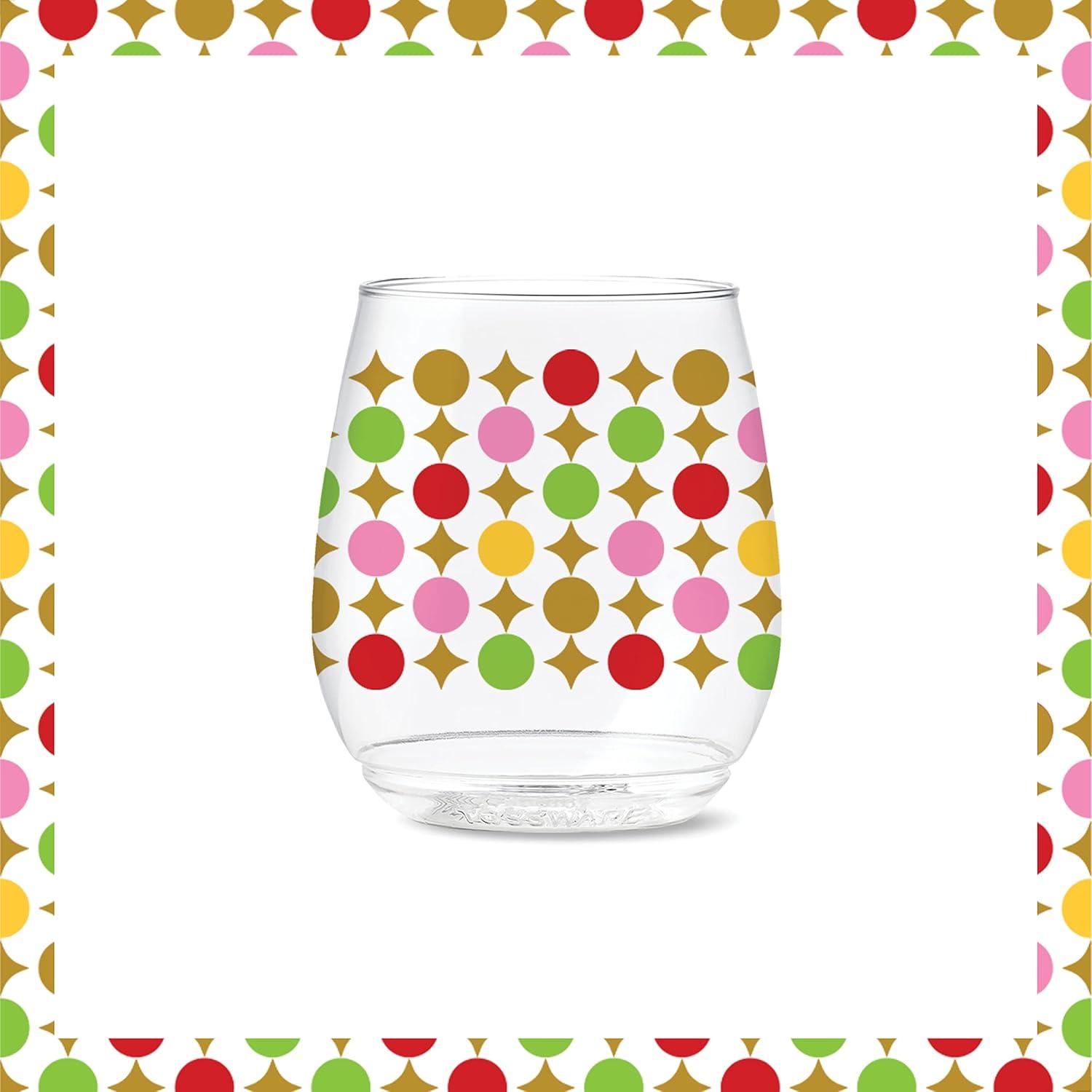 imageTOSSWARE POP 14oz Vino Designer Series  Shapes 1 SET OF 6 Premium Quality Recyclable Unbreakable ampamp Crystal Clear Plastic Printed GlassesShapes 3