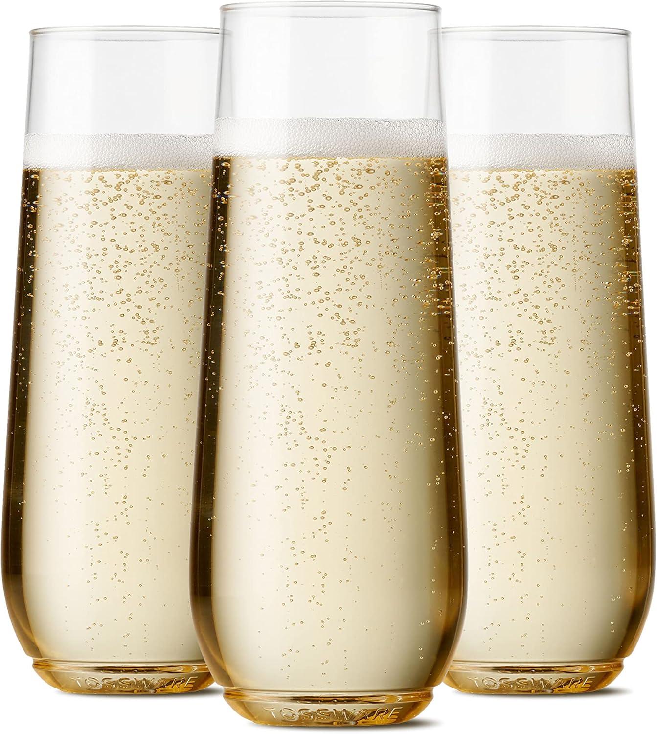 imageTOSSWARE POP 9oz Flute  Color Series SET OF 12 Premium Quality Recyclable Unbreakable ampamp Crystal Clear Plastic Champagne GlassesClear