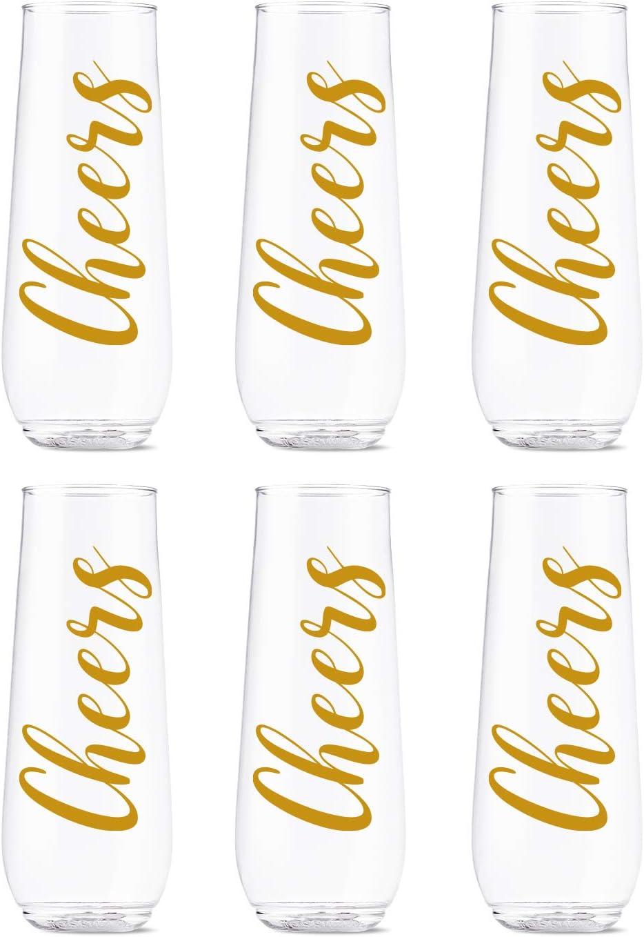 imageTOSSWARE POP 9oz Flute Linear Gold Series SET OF 6 Premium Quality Recyclable Unbreakable ampamp Crystal Clear Plastic Printed Champagne GlassesCheers