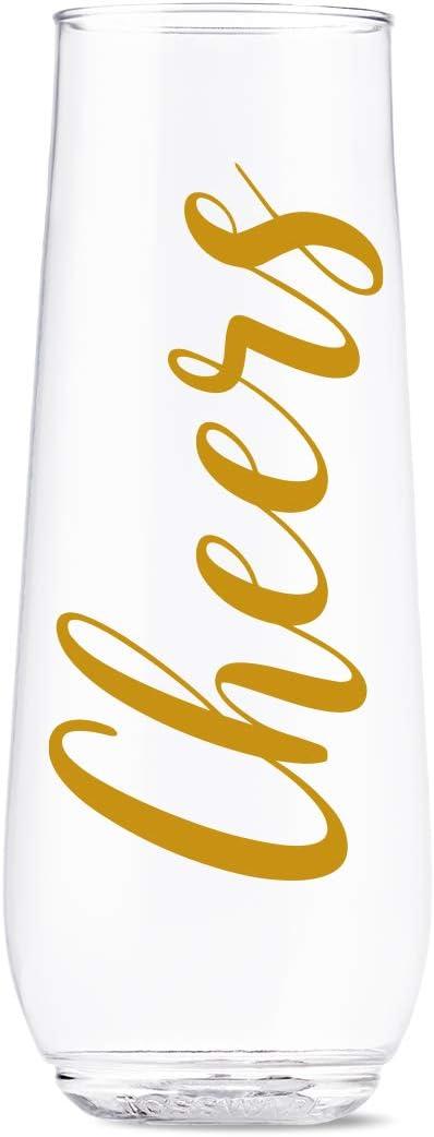 imageTOSSWARE POP 9oz Flute Linear Gold Series SET OF 6 Premium Quality Recyclable Unbreakable ampamp Crystal Clear Plastic Printed Champagne GlassesCheers