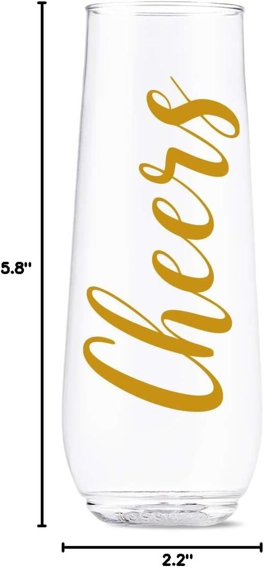 imageTOSSWARE POP 9oz Flute Linear Gold Series SET OF 6 Premium Quality Recyclable Unbreakable ampamp Crystal Clear Plastic Printed Champagne GlassesCheers